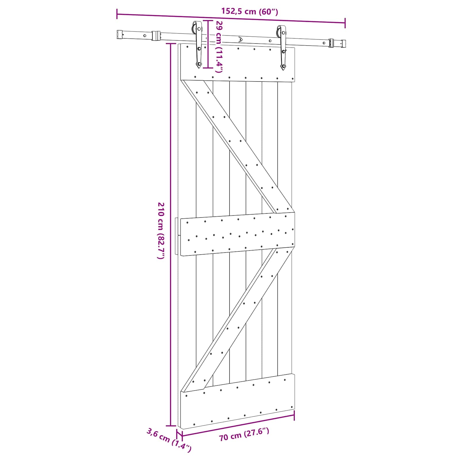 Slankios durys NARVIK Natūrali ir juoda 70 x 210 cm (152,5 cm)
