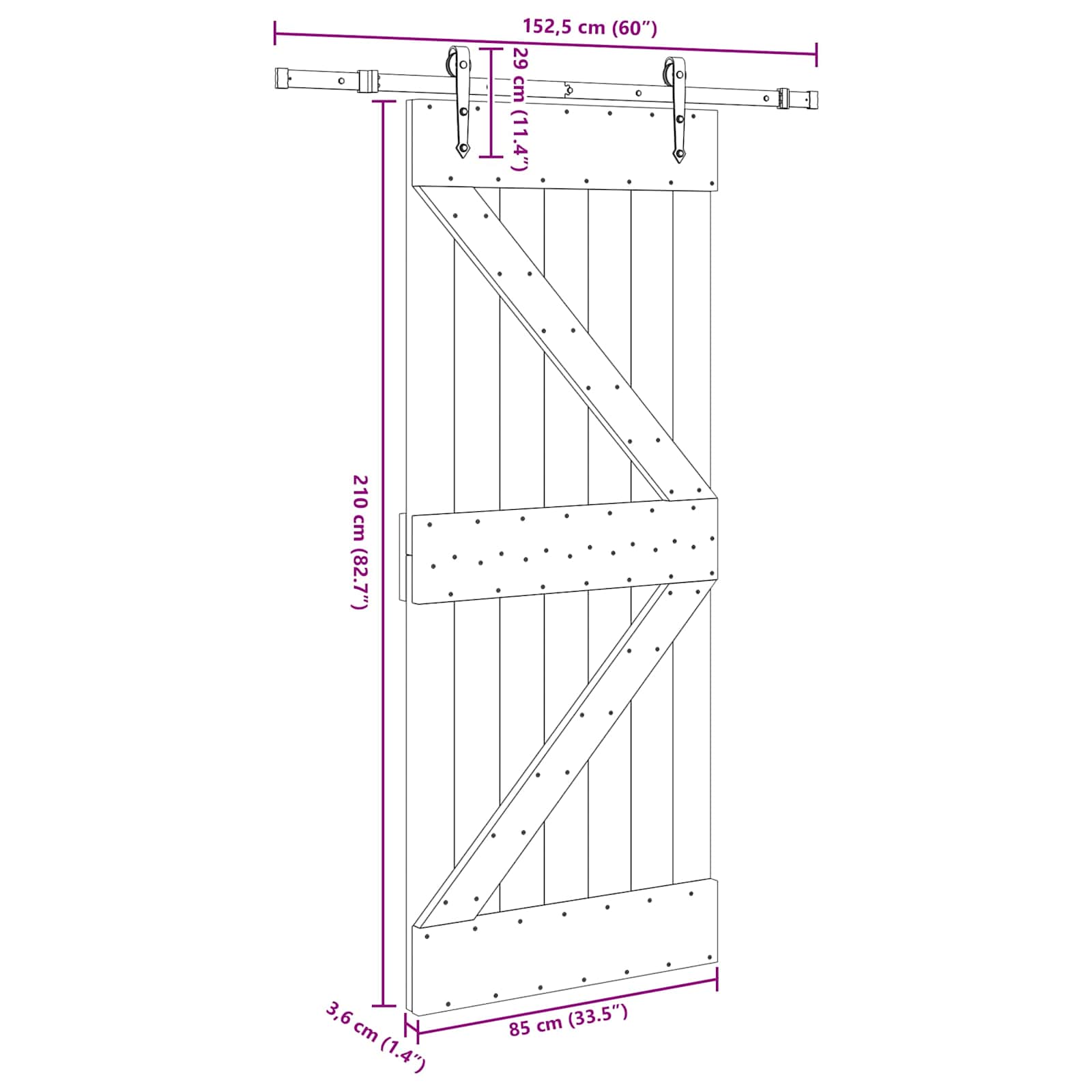 Slankios durys NARVIK Natūrali ir juoda 85 x 210 cm (152,5 cm)