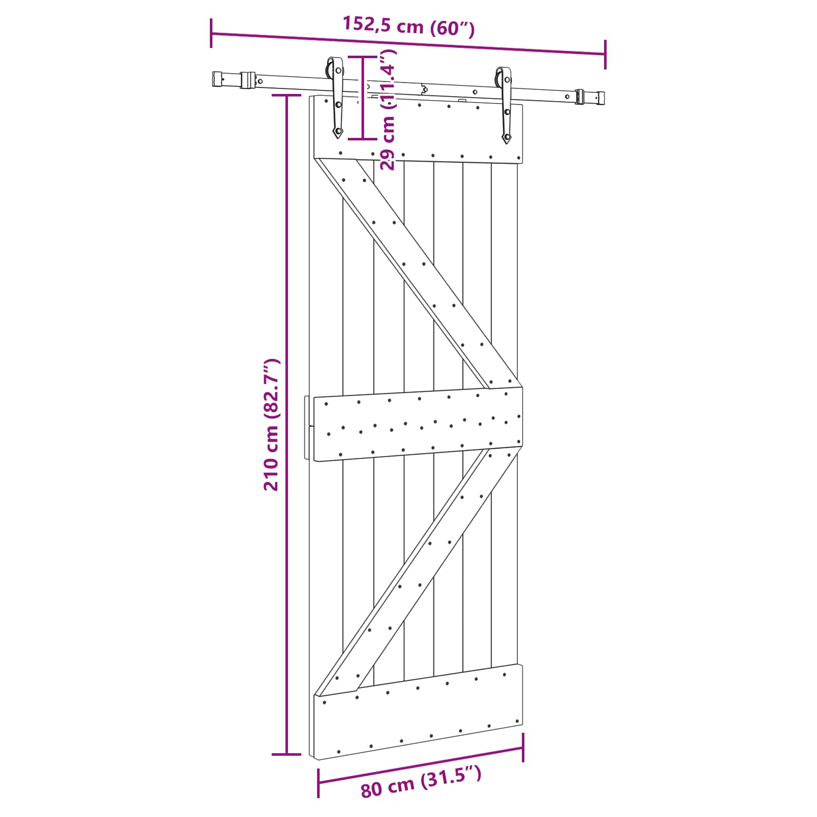 Slankios durys NARVIK Natūrali ir juoda 80 x 210 cm (152,5 cm)