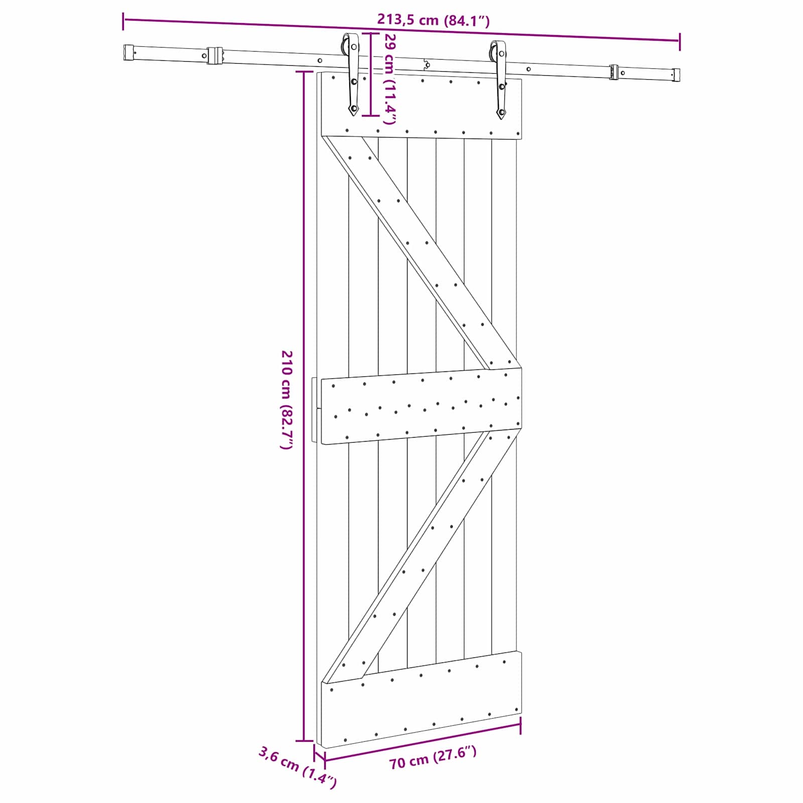 Bīdāmās durvis NARVIK Dabīgā un melna 70 x 210 cm (213,5 cm)