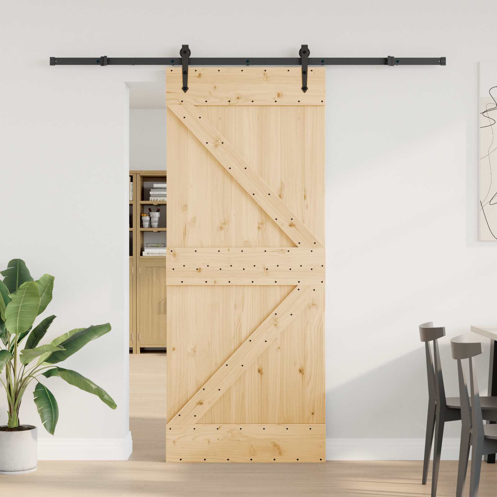 Slankios durys NARVIK Natūrali ir juoda 85 x 210 cm (213,5 cm)
