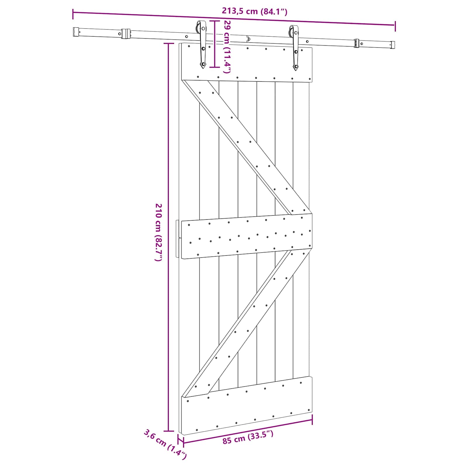 Slankios durys NARVIK Natūrali ir juoda 85 x 210 cm (213,5 cm)