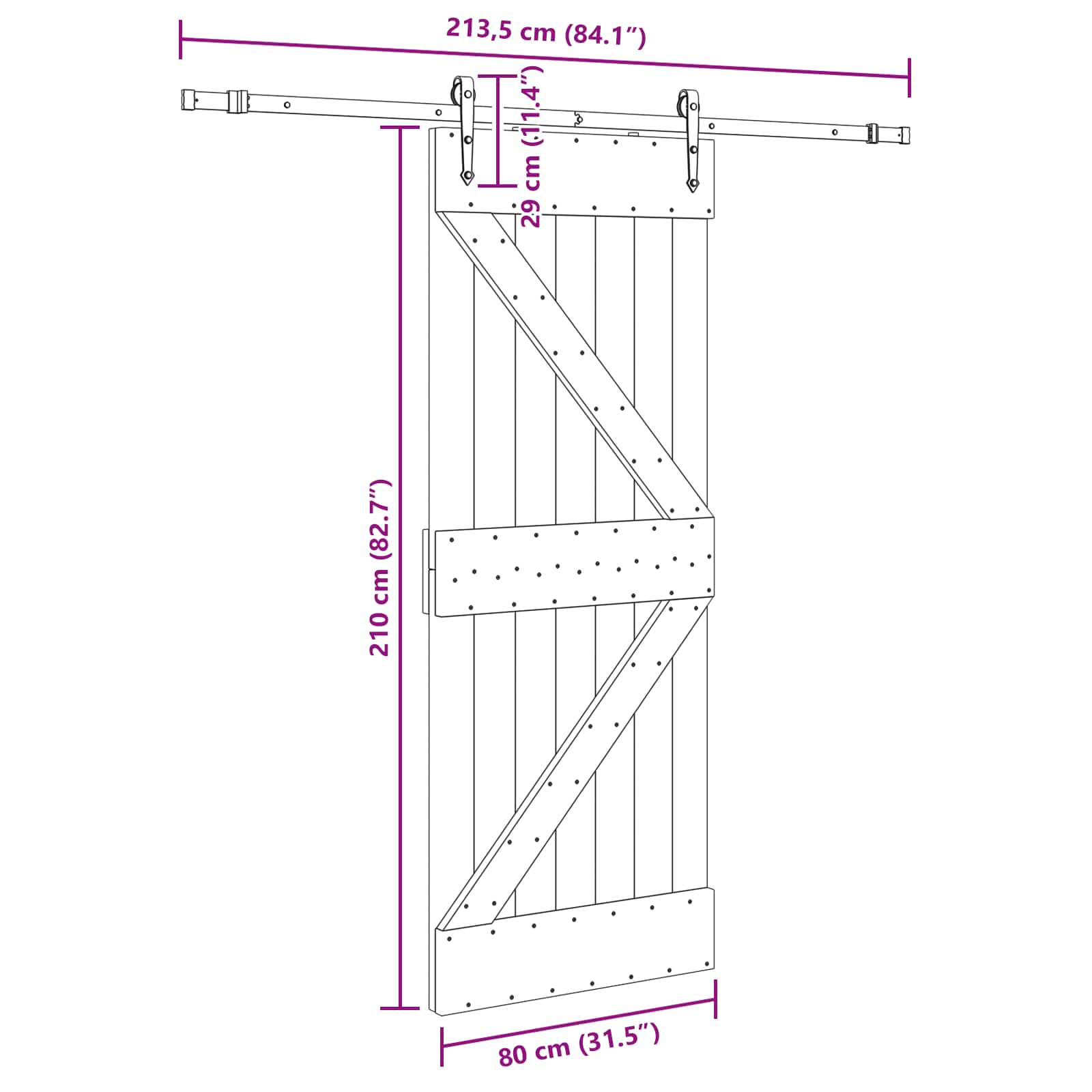 Bīdāmās durvis NARVIK Dabīgā krāsā un melnas 80 x 210 cm (213,5 cm)
