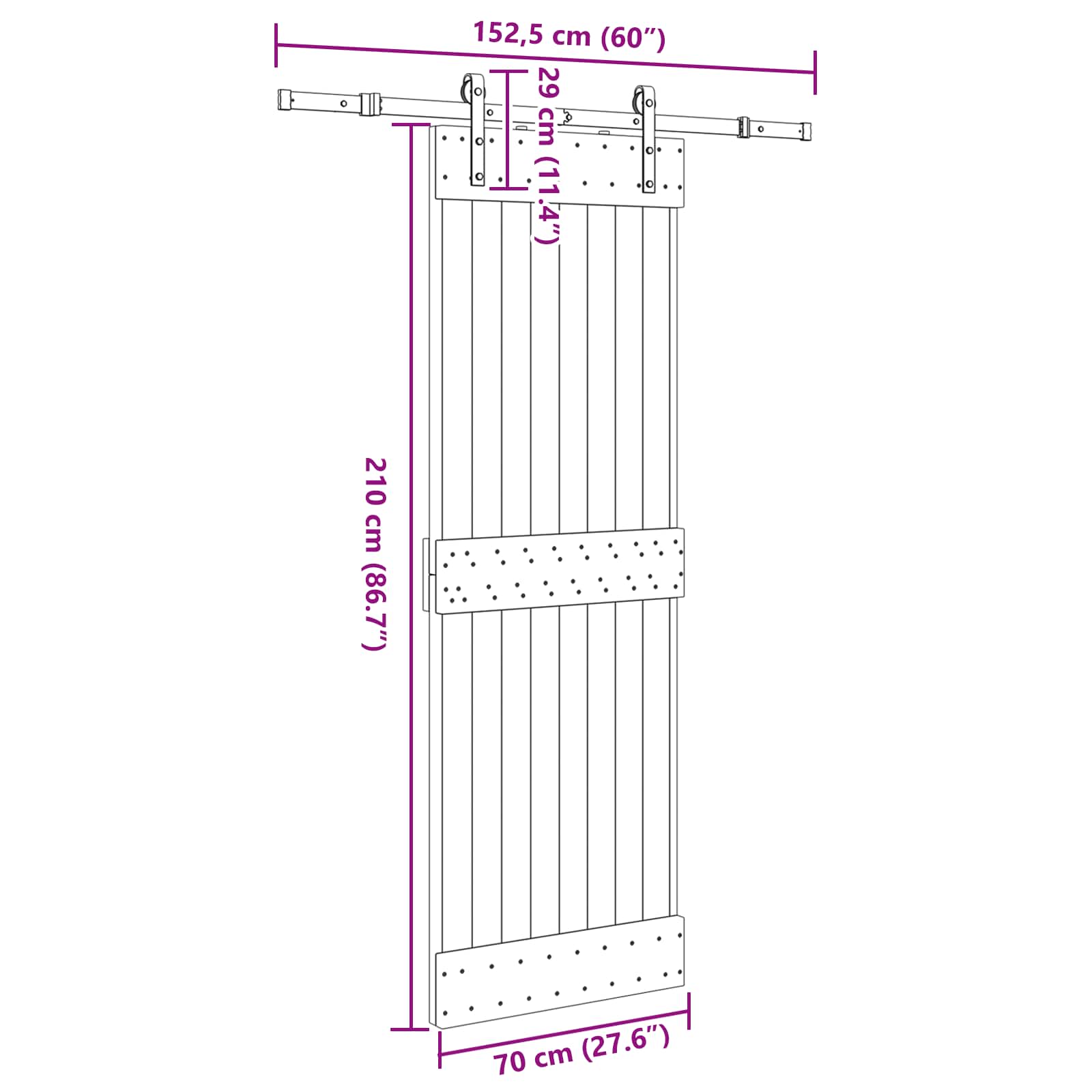Slankios durys NARVIK Natūrali ir juoda 70 x 210 cm (152,5 cm)