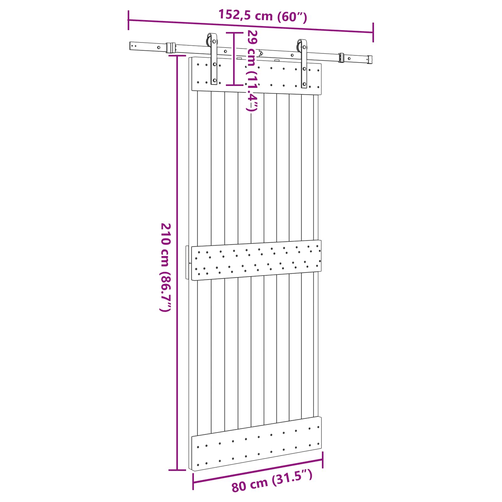 Slankios durys NARVIK Natūrali ir juoda 80 x 210 cm (152,5 cm)
