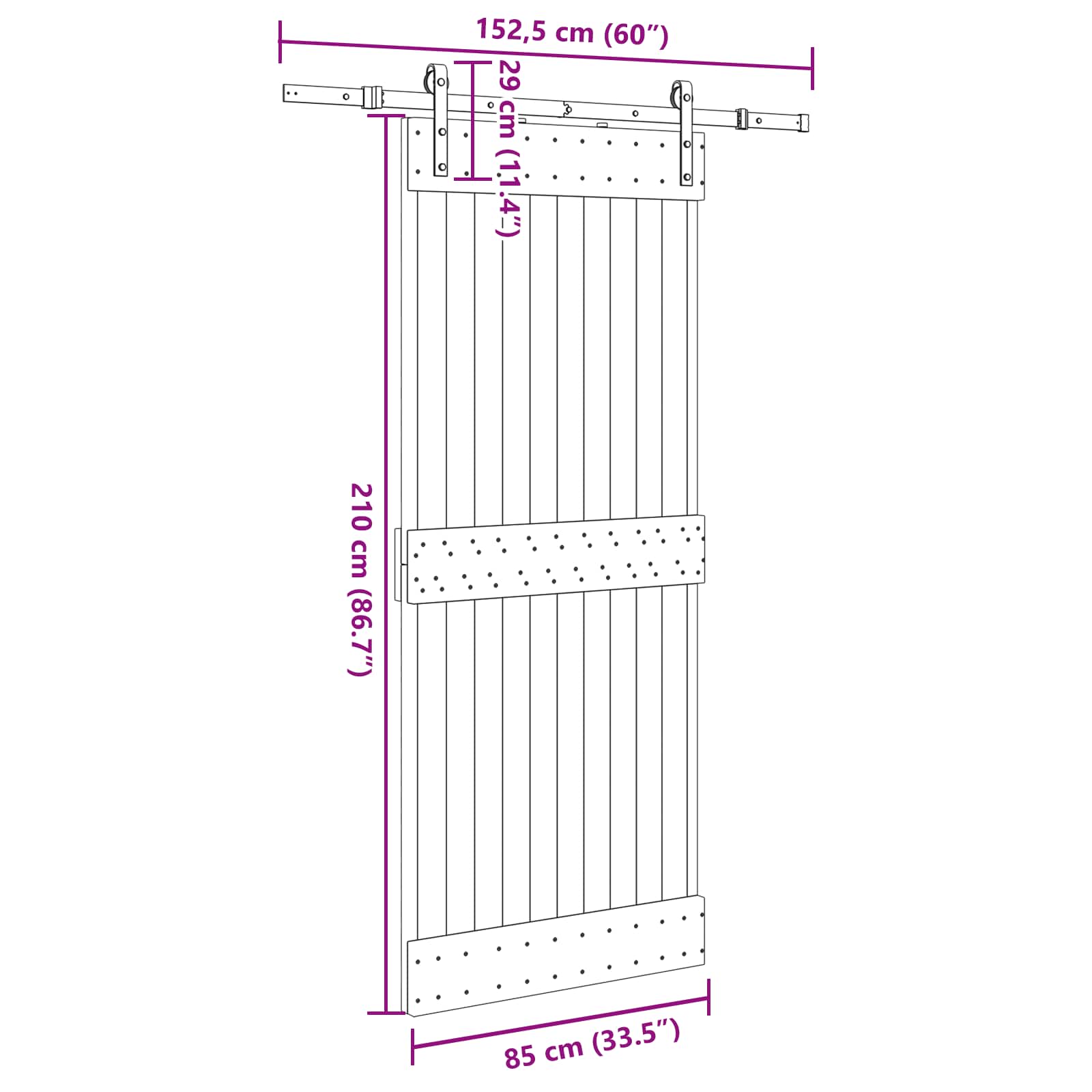 Slankios durys NARVIK Natūrali ir juoda 85 x 210 cm (152,5 cm)
