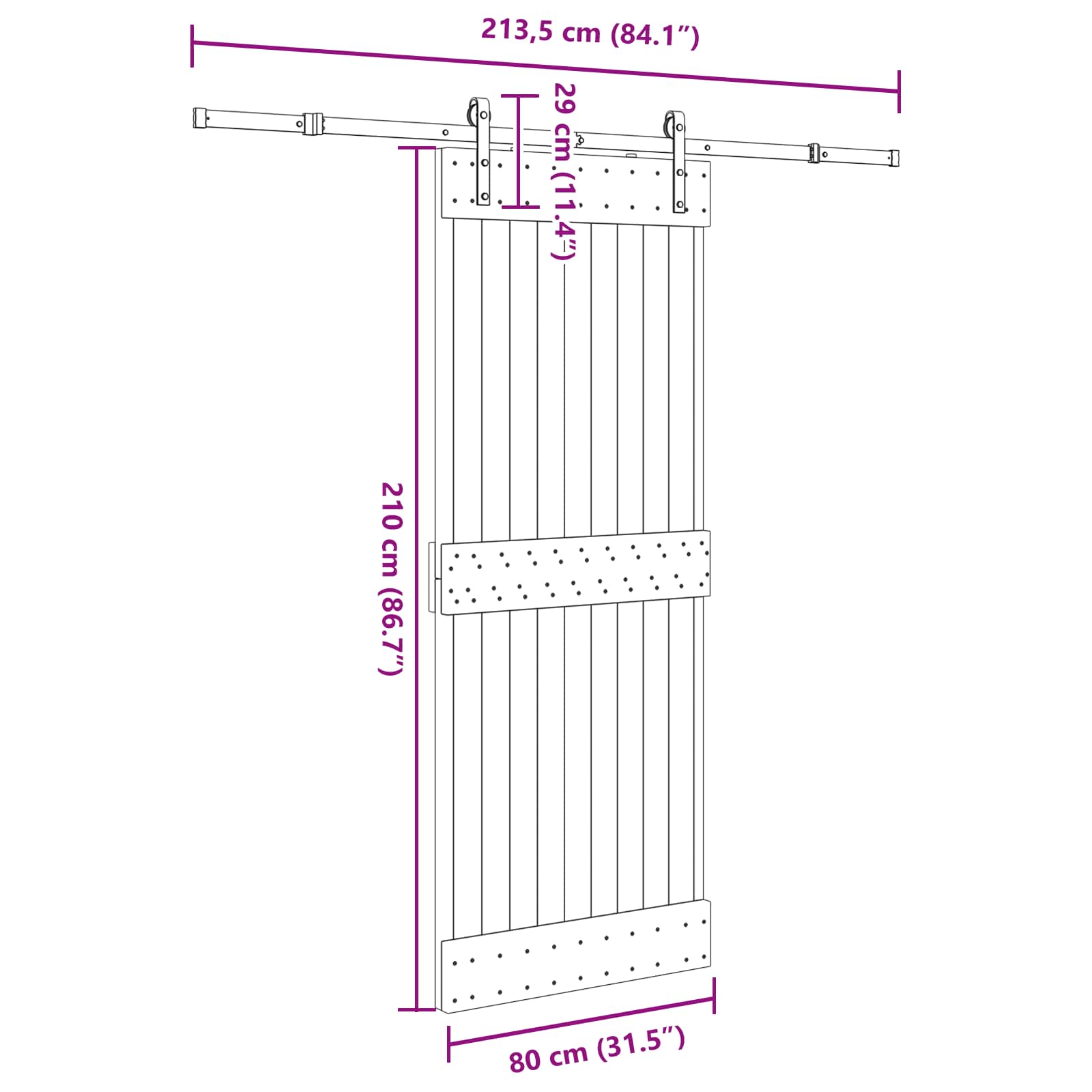 Slankios durys NARVIK Natūrali ir juoda 80 x 210 cm (213,5 cm)