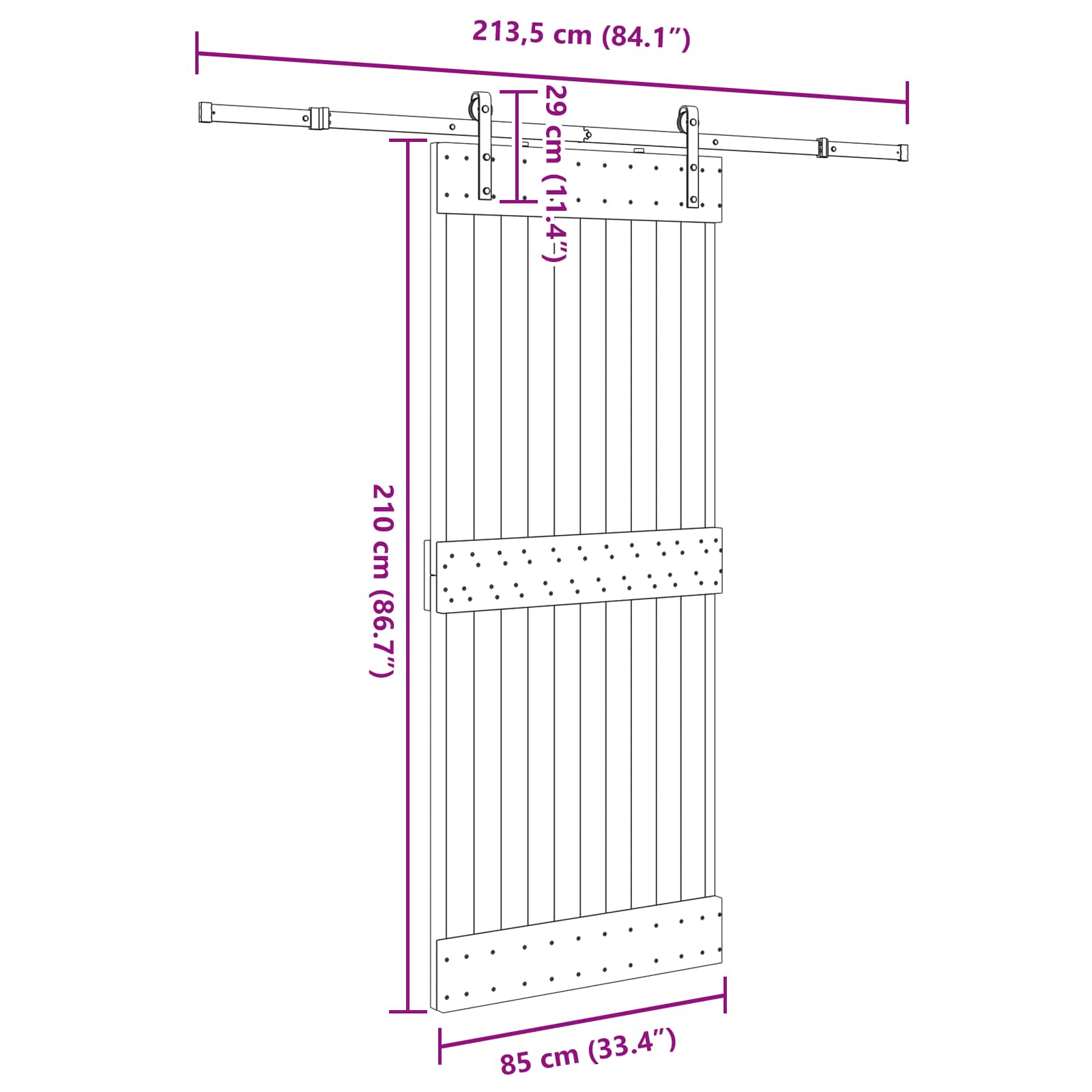 Slankios durys NARVIK Natūrali ir juoda 85 x 210 cm (213,5 cm)