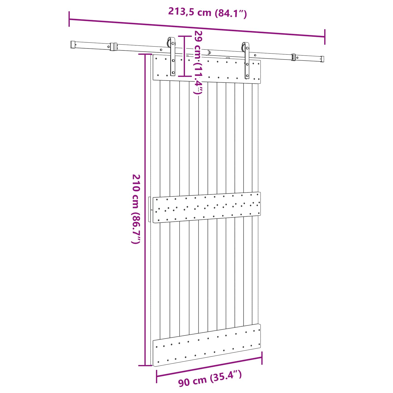 Slankios durys NARVIK Natūrali ir juoda 90 x 210 cm (213,5 cm)