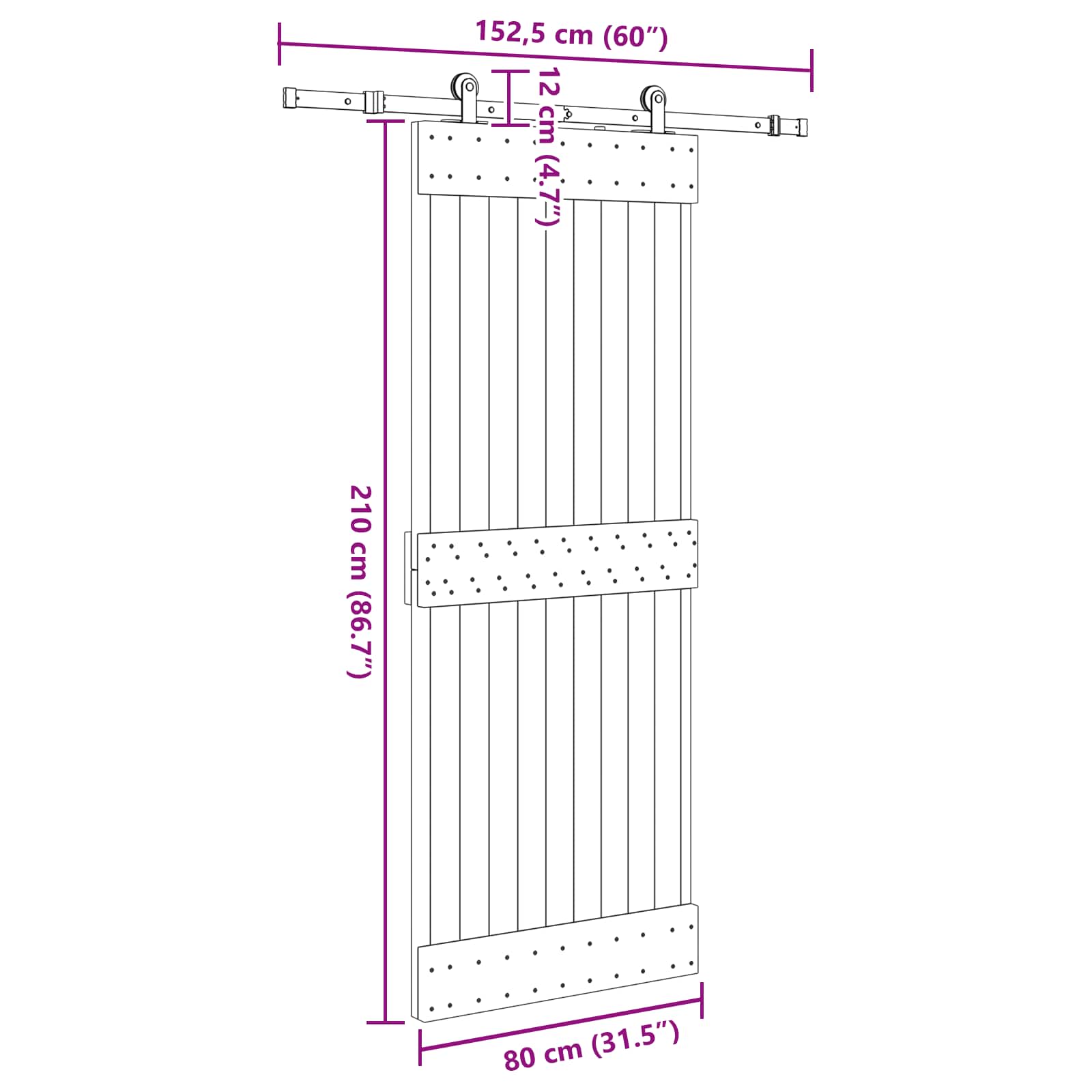 Slankios durys NARVIK Natūrali ir juoda 80 x 210 cm (152,5 cm)
