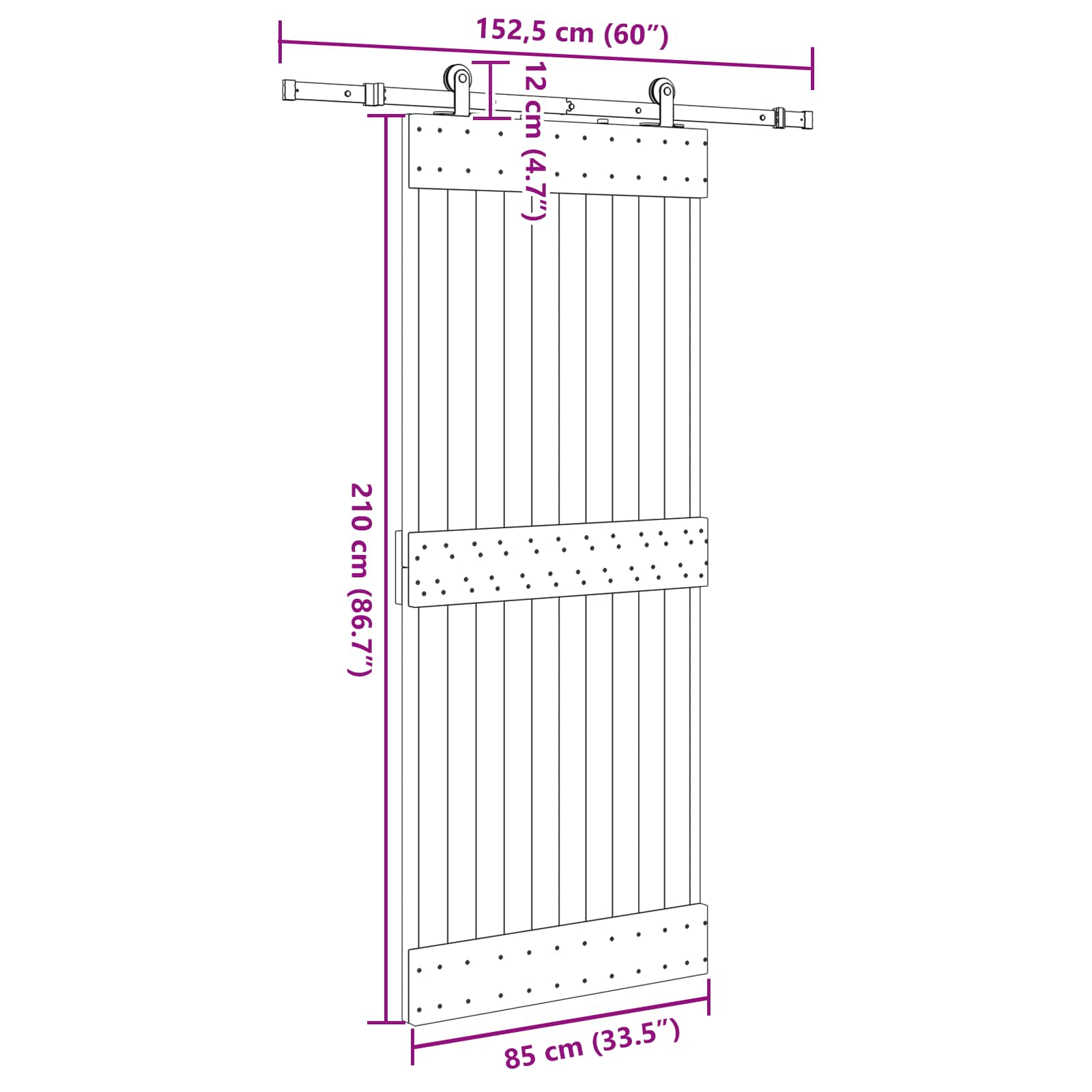 Slankios durys NARVIK Natūrali ir juoda 85 x 210 cm (152,5 cm)