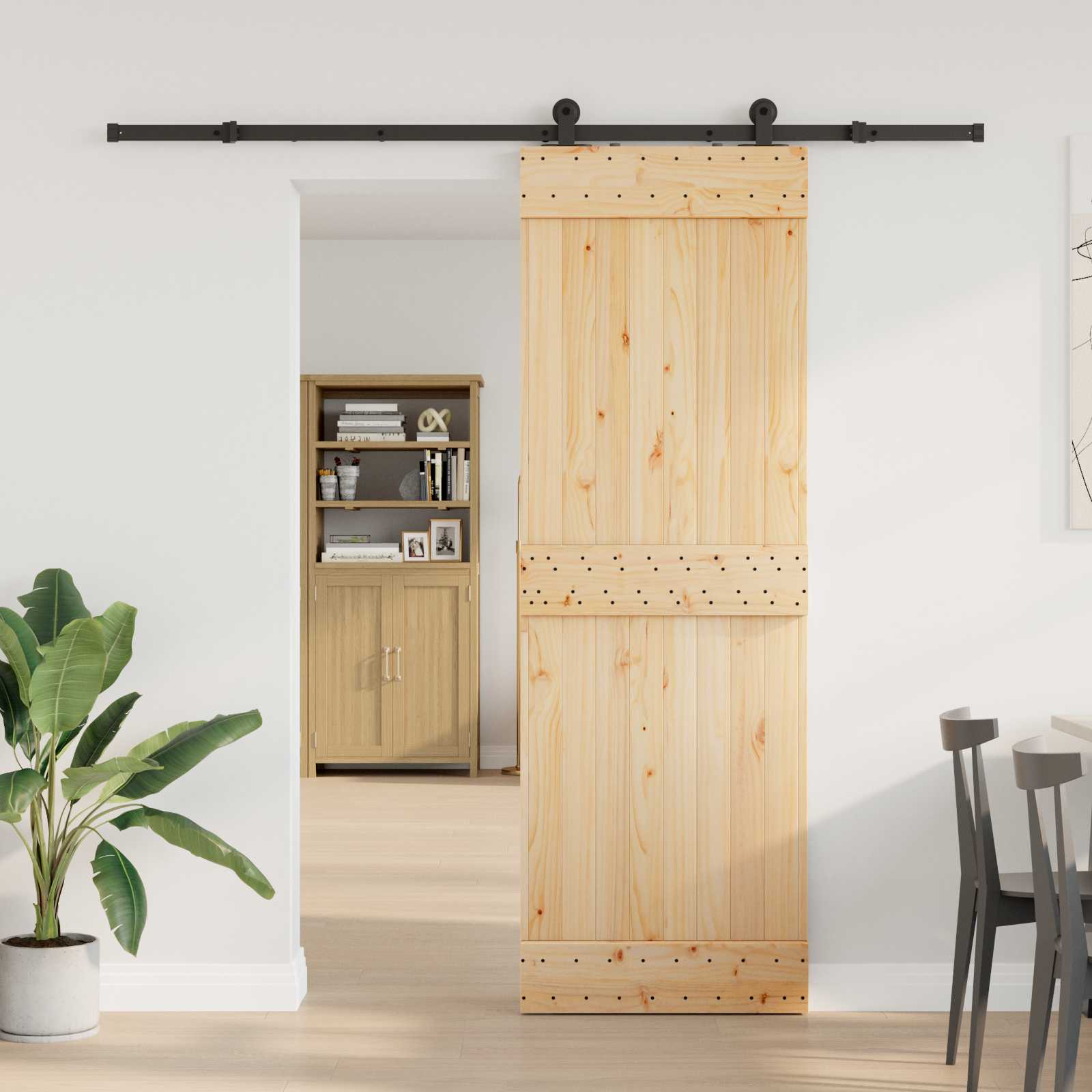 Slankios durys NARVIK Natūrali ir juoda 70 x 210 cm (213,5 cm)