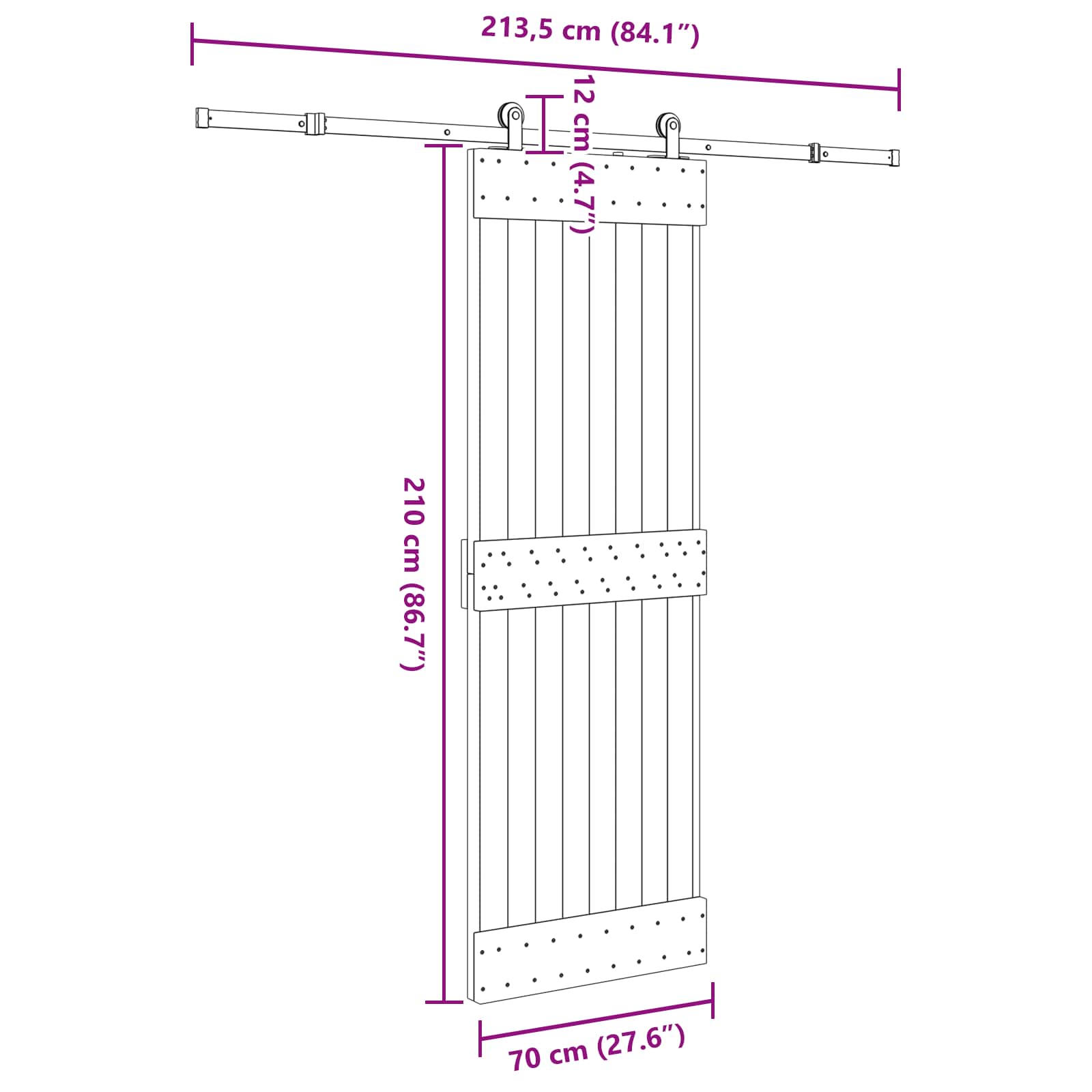 Slankios durys NARVIK Natūrali ir juoda 70 x 210 cm (213,5 cm)