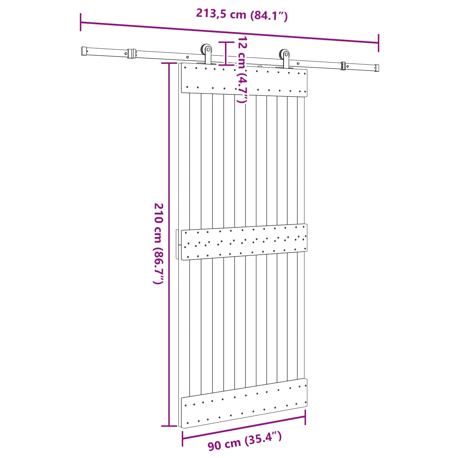 Slankios durys NARVIK Natūrali ir juoda 90 x 210 cm (213,5 cm)
