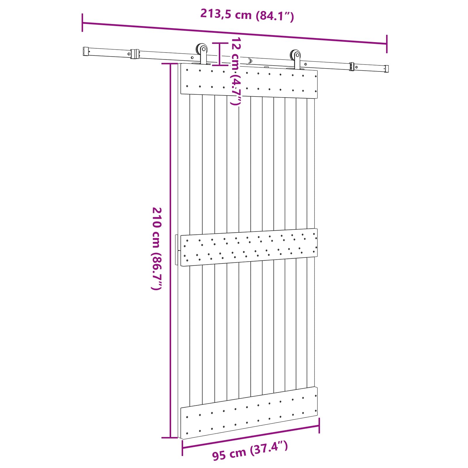 Slankios durys NARVIK Natūrali ir juoda 95 x 210 cm (213,5 cm)