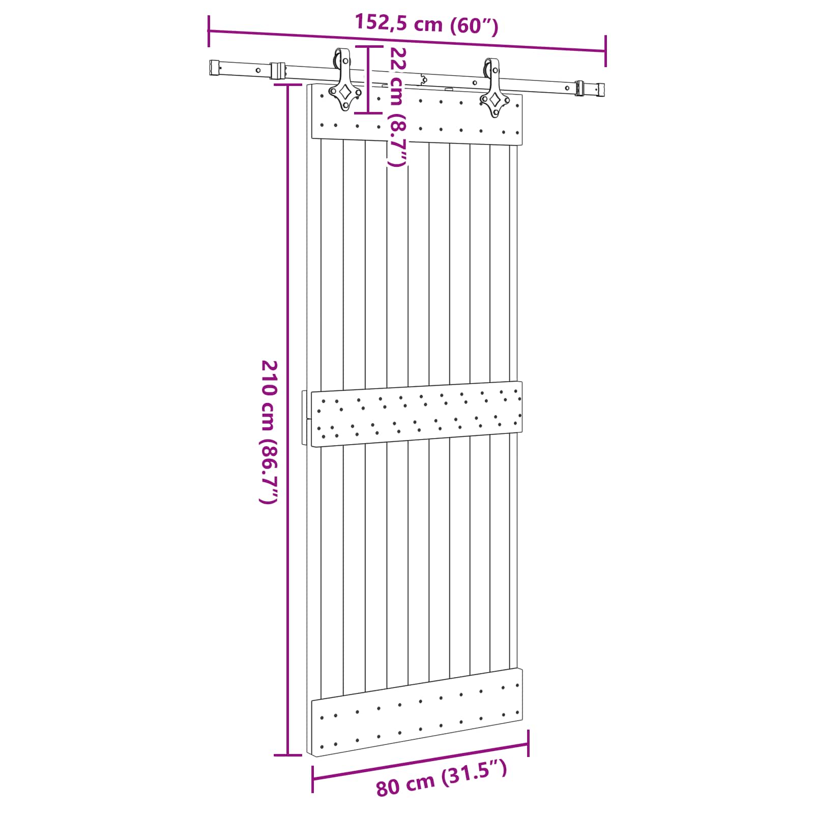 Slankios durys NARVIK Natūrali ir juoda 80 x 210 cm (152,5 cm)