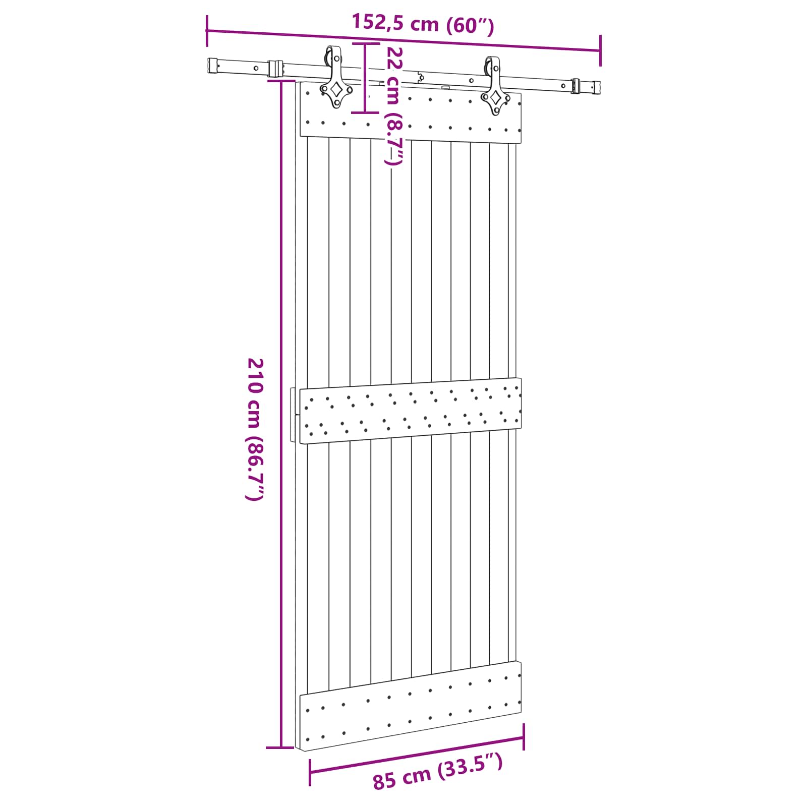 Slankios durys NARVIK Natūrali ir juoda 85 x 210 cm (152,5 cm)