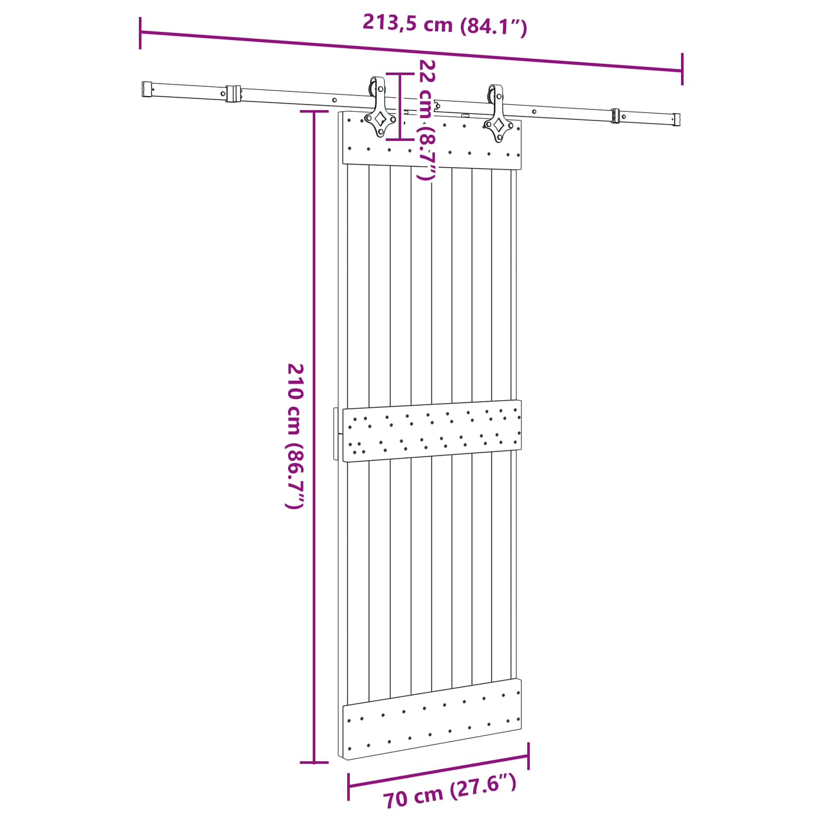 Slankios durys NARVIK Natūrali ir juoda 70 x 210 cm (213,5 cm)