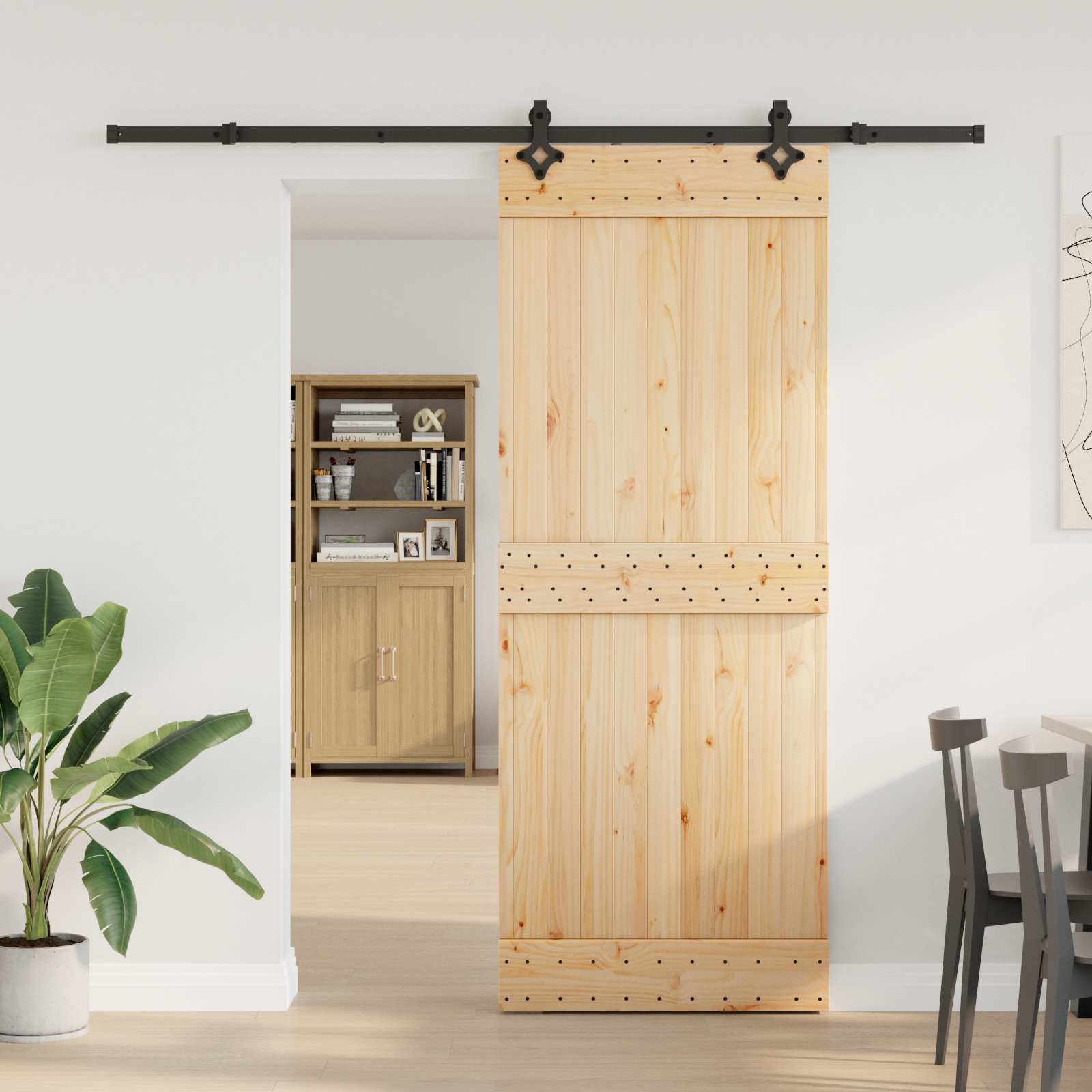 Slankios durys NARVIK Natūrali ir juoda 80 x 210 cm (213,5 cm)
