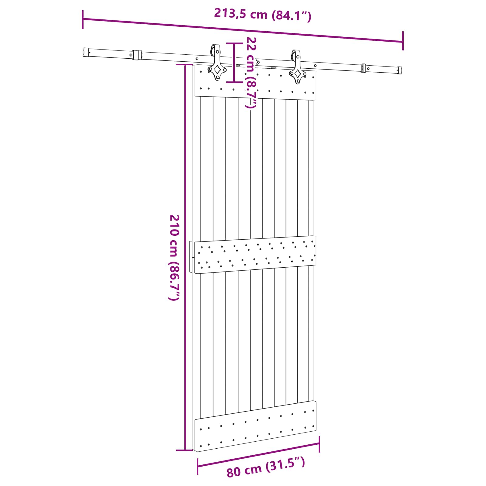 Slankios durys NARVIK Natūrali ir juoda 80 x 210 cm (213,5 cm)