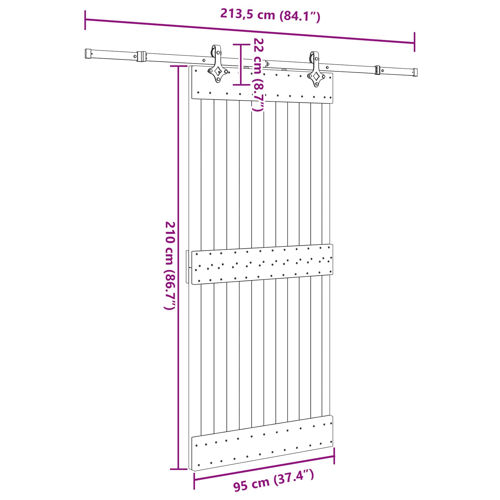 Slankios durys NARVIK Natūrali ir juoda 95 x 210 cm (213,5 cm)
