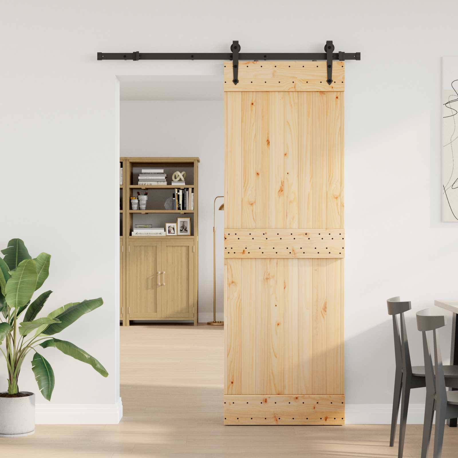 Slankios durys NARVIK Natūrali ir juoda 70 x 210 cm (152,5 cm)