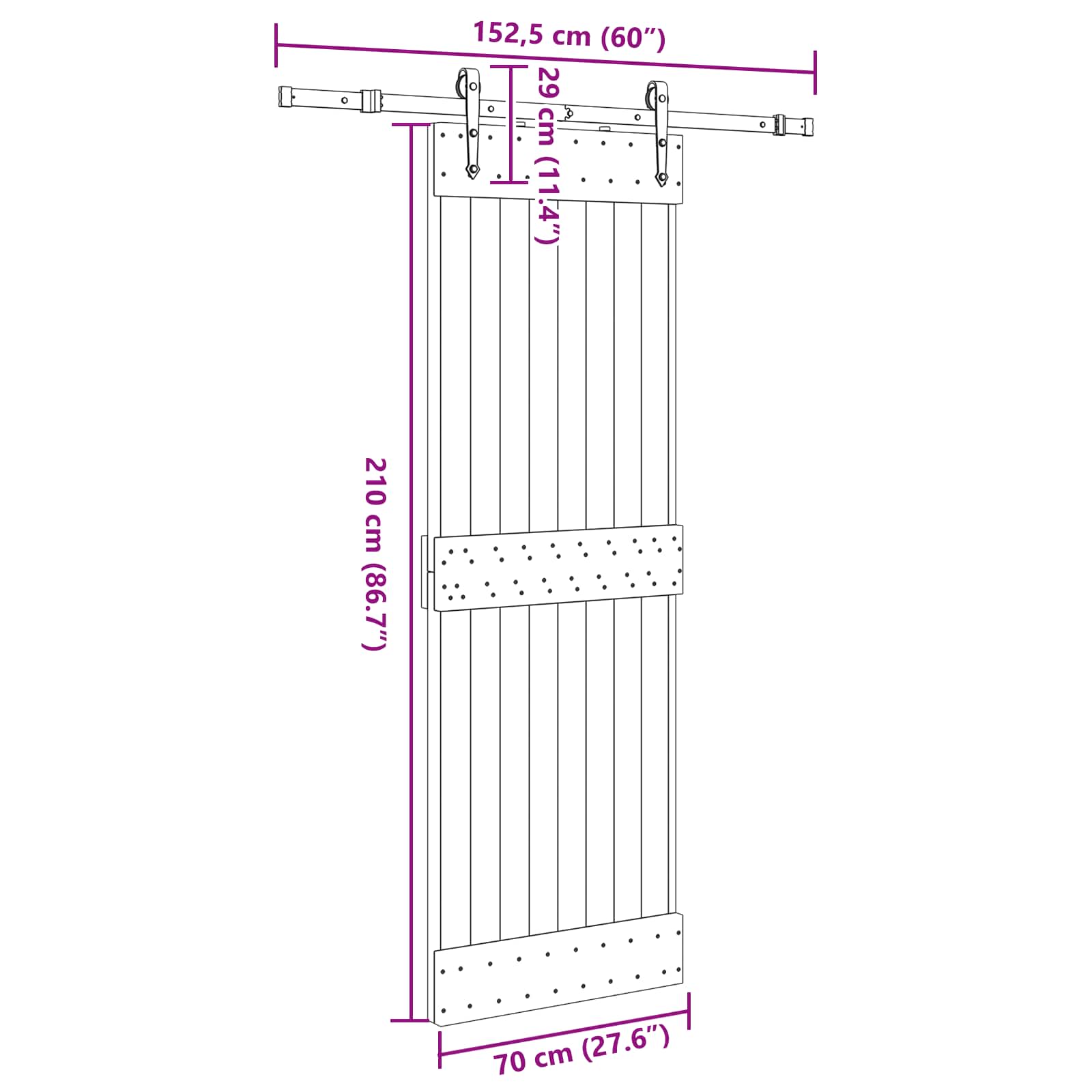 Slankios durys NARVIK Natūrali ir juoda 70 x 210 cm (152,5 cm)