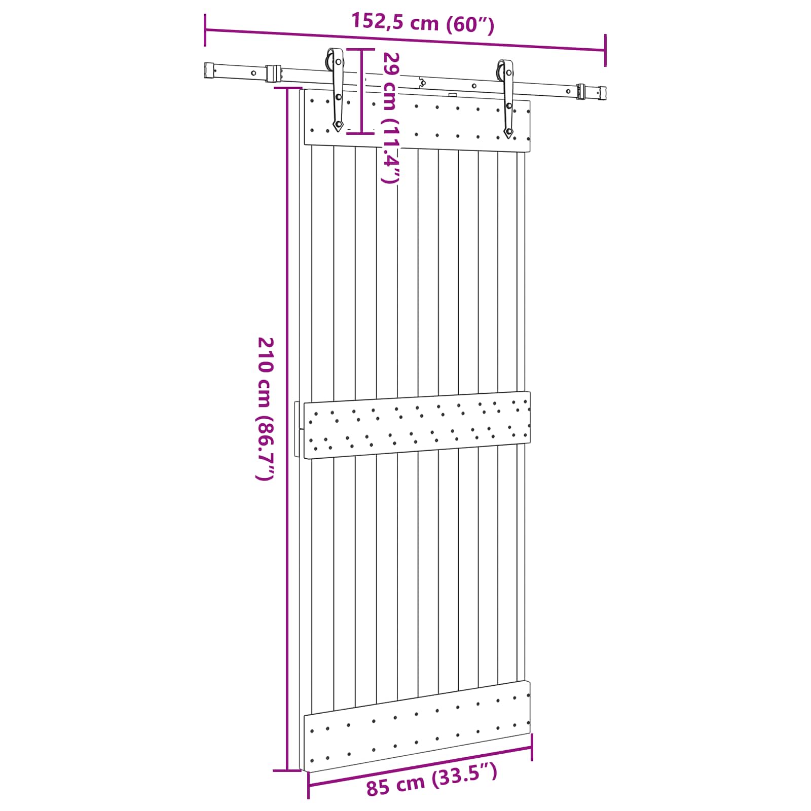 Slankios durys NARVIK Natūrali ir juoda 85 x 210 cm (152,5 cm)