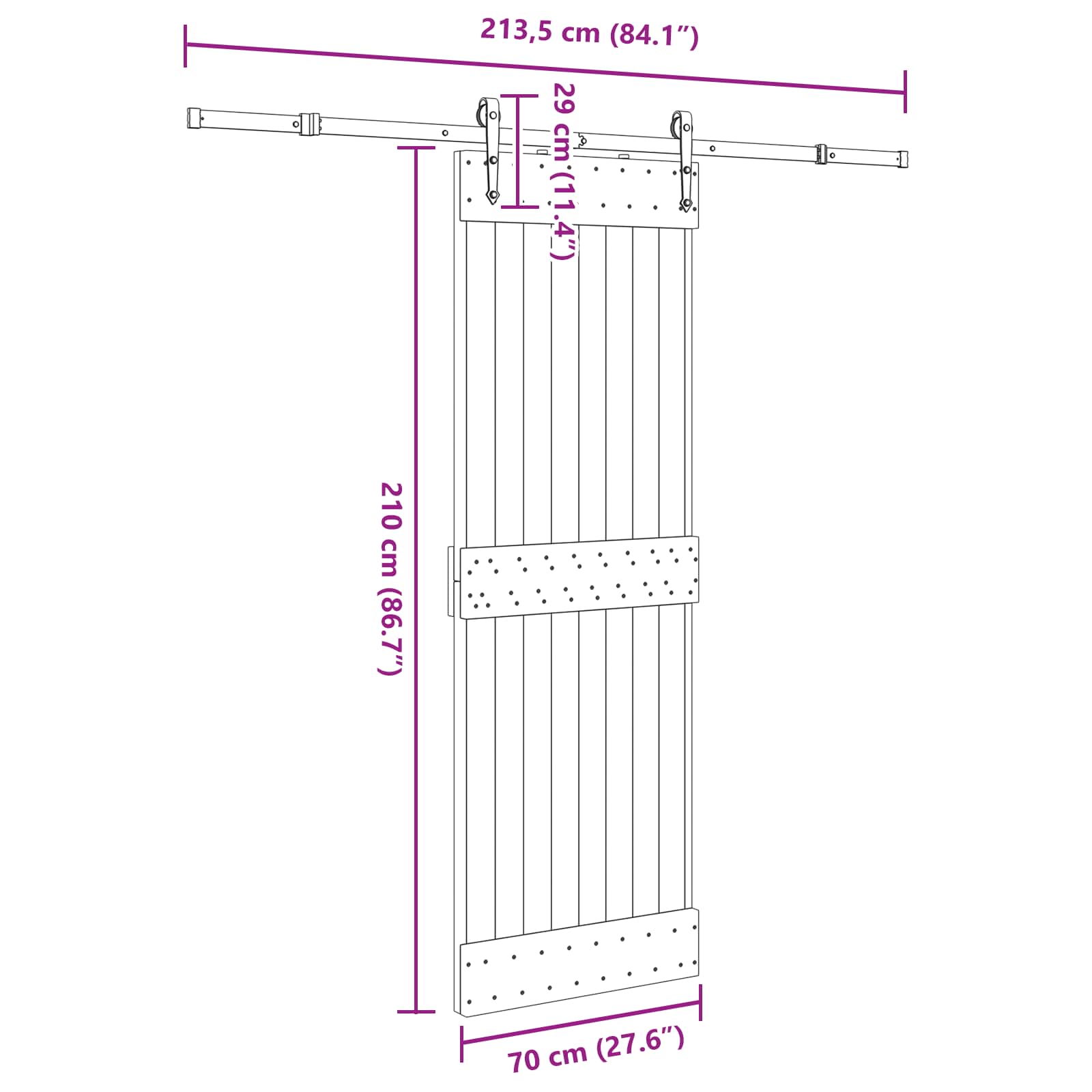 Slankios durys NARVIK Natūrali ir juoda 70 x 210 cm (213,5 cm)
