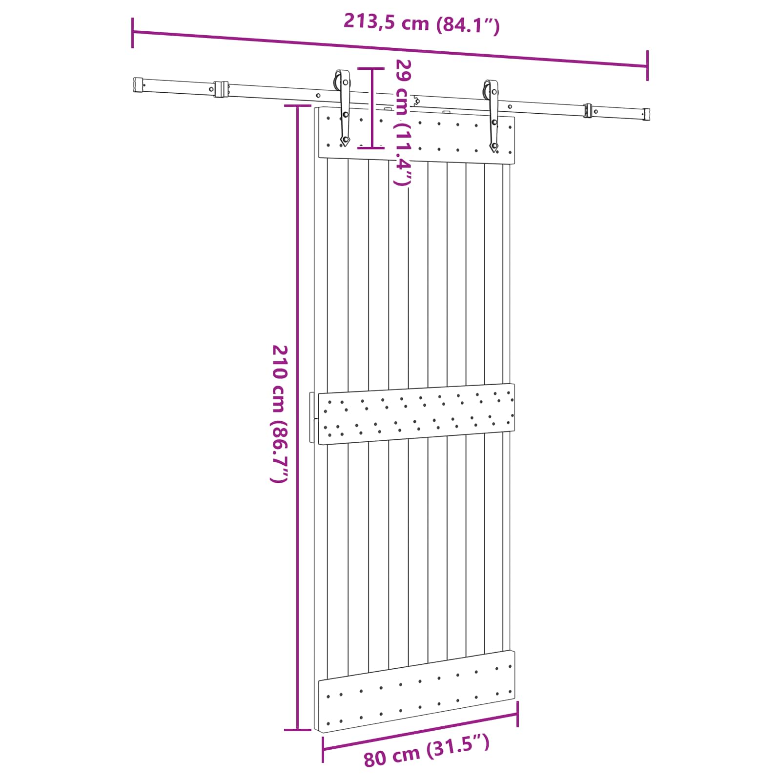 Slankios durys NARVIK Natūrali ir juoda 80 x 210 cm (213,5 cm)