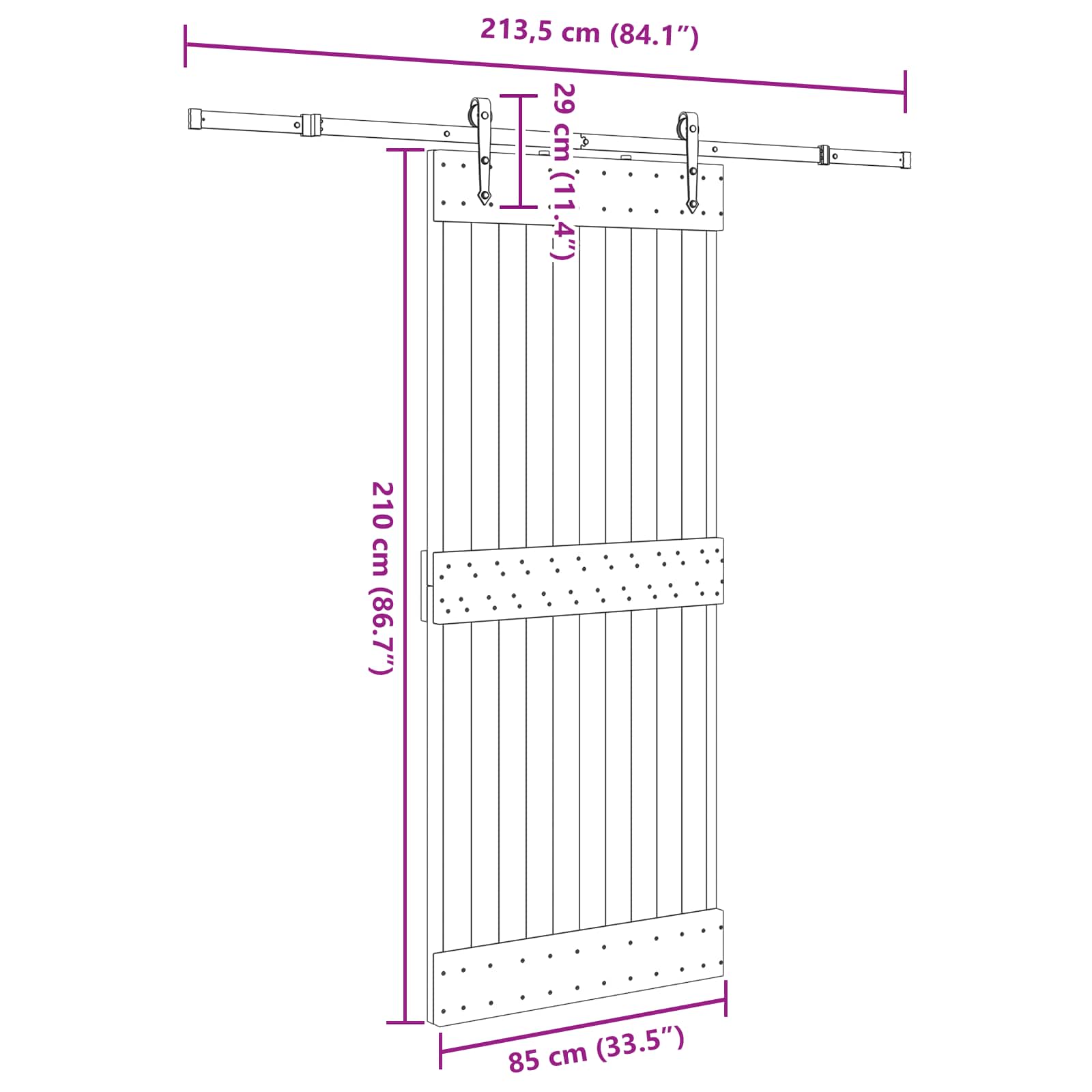 Slankios durys NARVIK Natūrali ir juoda 85 x 210 cm (213,5 cm)