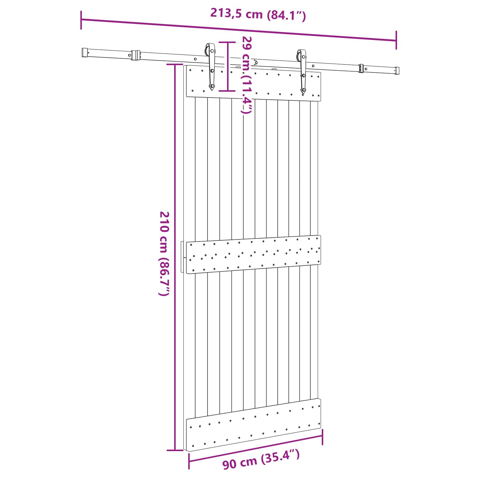 Slankios durys NARVIK Natūrali ir juoda 90 x 210 cm (213,5 cm)