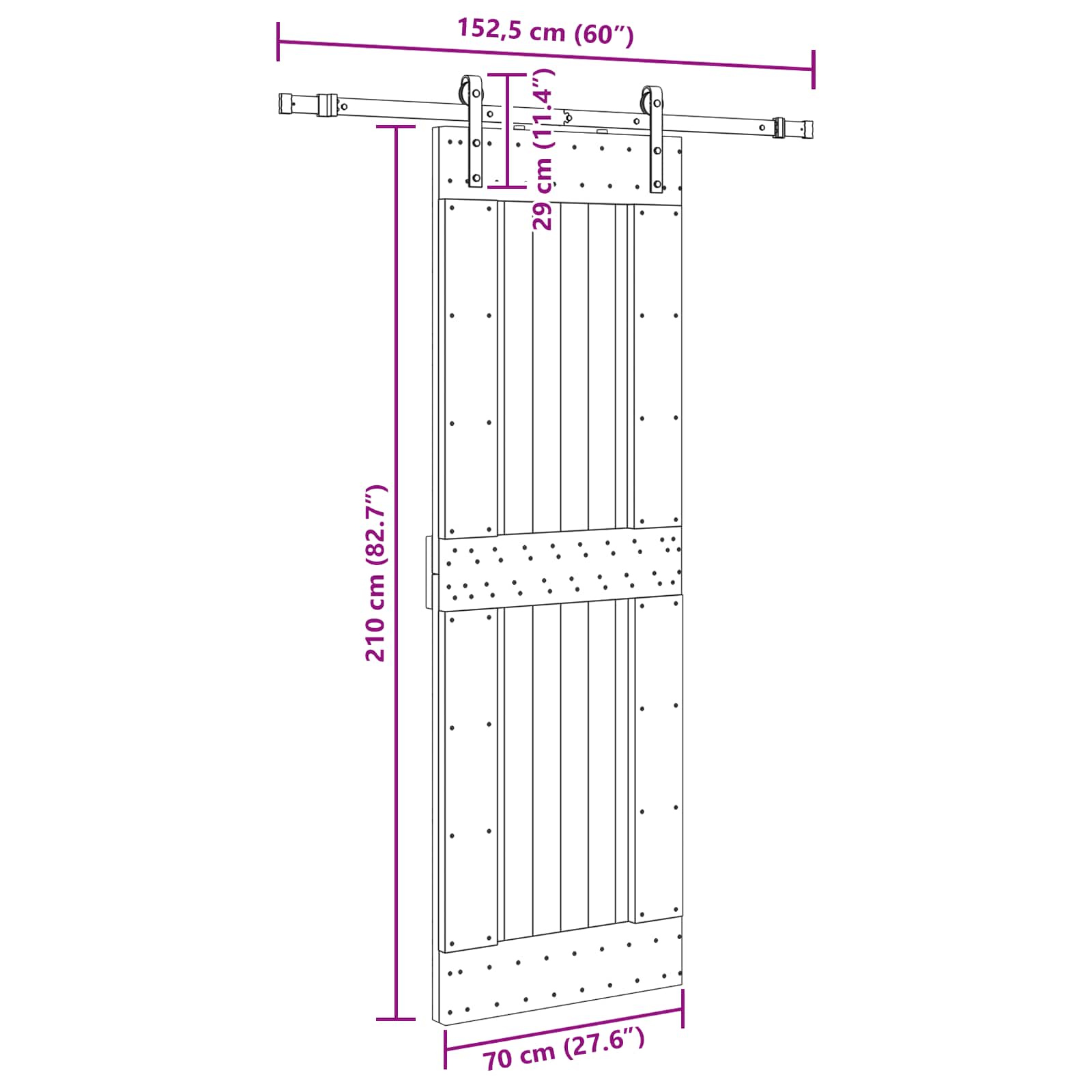 Bīdāmās durvis NARVIK Dabīgā un melnā krāsā 70 x 210 cm (152,5 cm)