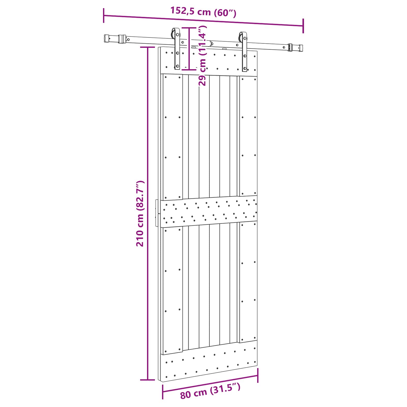 Slankios durys NARVIK Natūrali ir juoda 80 x 210 cm (152,5 cm)
