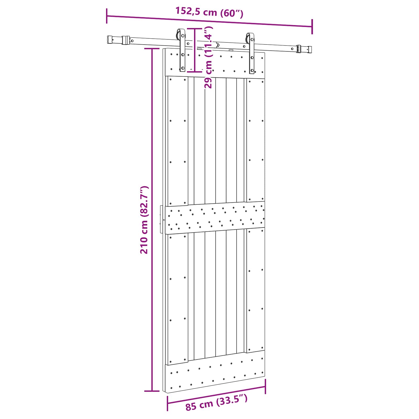 Bīdāmās durvis NARVIK Dabīgā un melna 85 x 210 cm (152,5 cm)