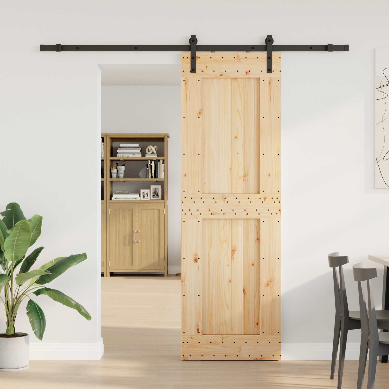 Slankios durys NARVIK Natūrali ir juoda 70 x 210 cm (213,5 cm)