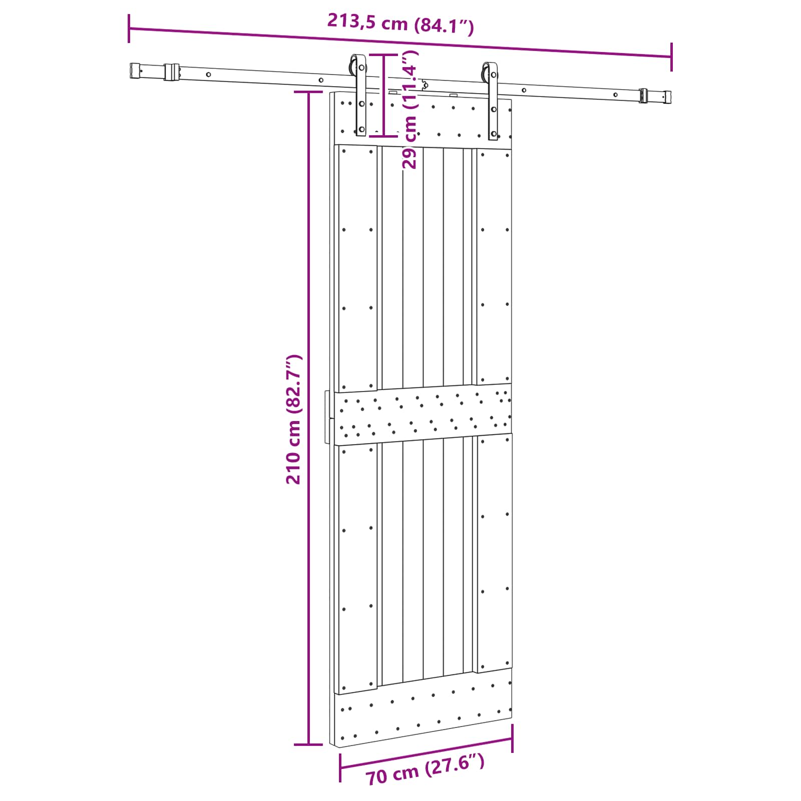 Slankios durys NARVIK Natūrali ir juoda 70 x 210 cm (213,5 cm)
