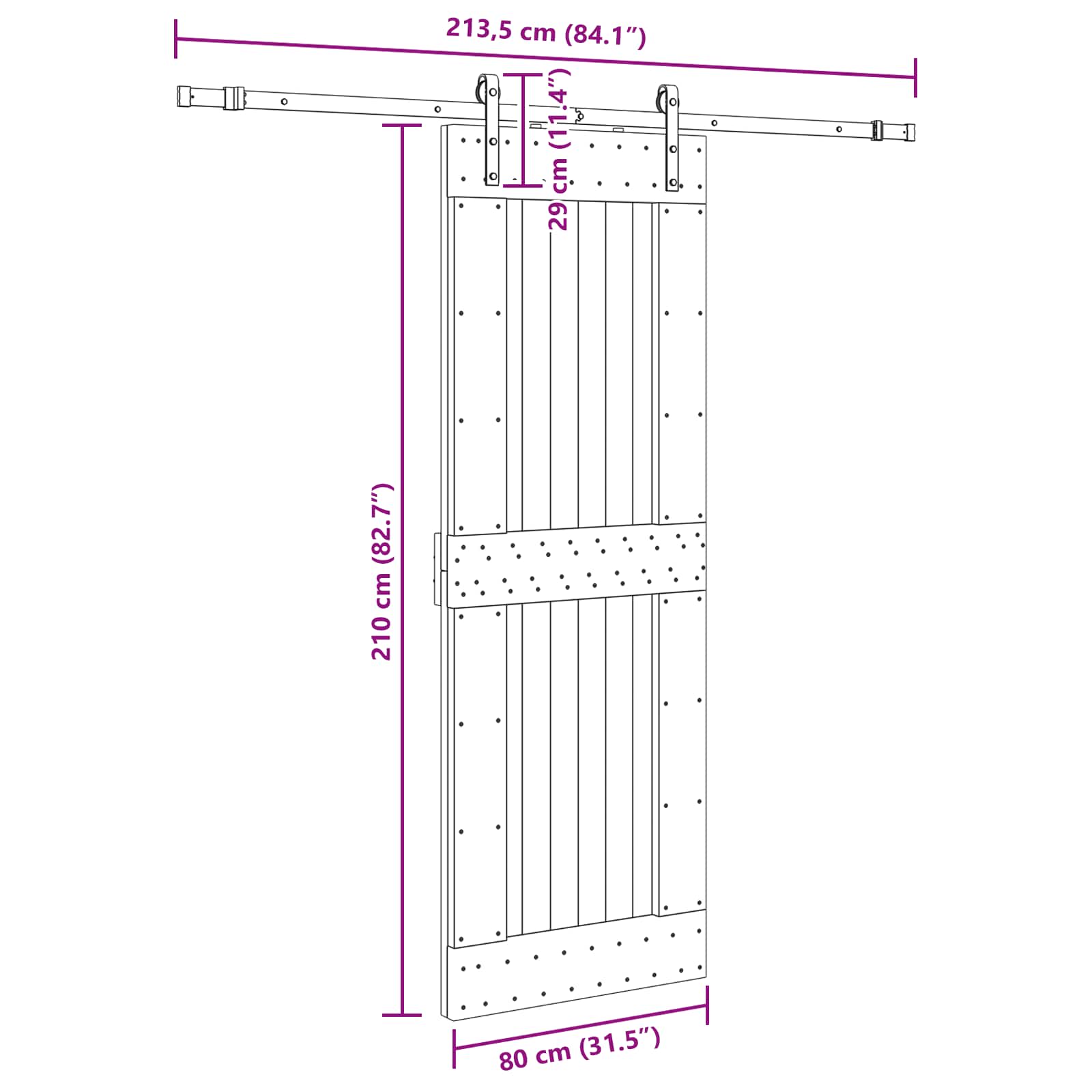Slankios durys NARVIK Natūrali ir juoda 80 x 210 cm (213,5 cm)