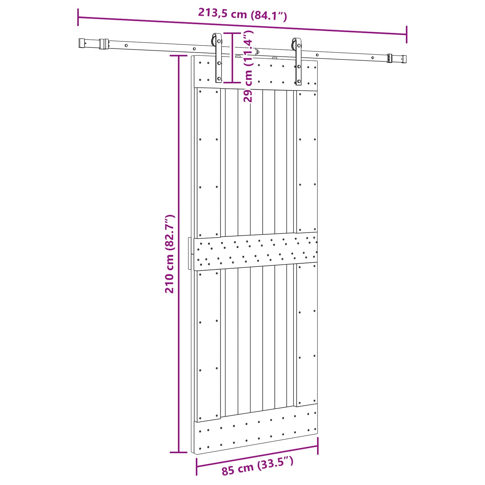 Slankios durys NARVIK Natūrali ir juoda 85 x 210 cm (213,5 cm)