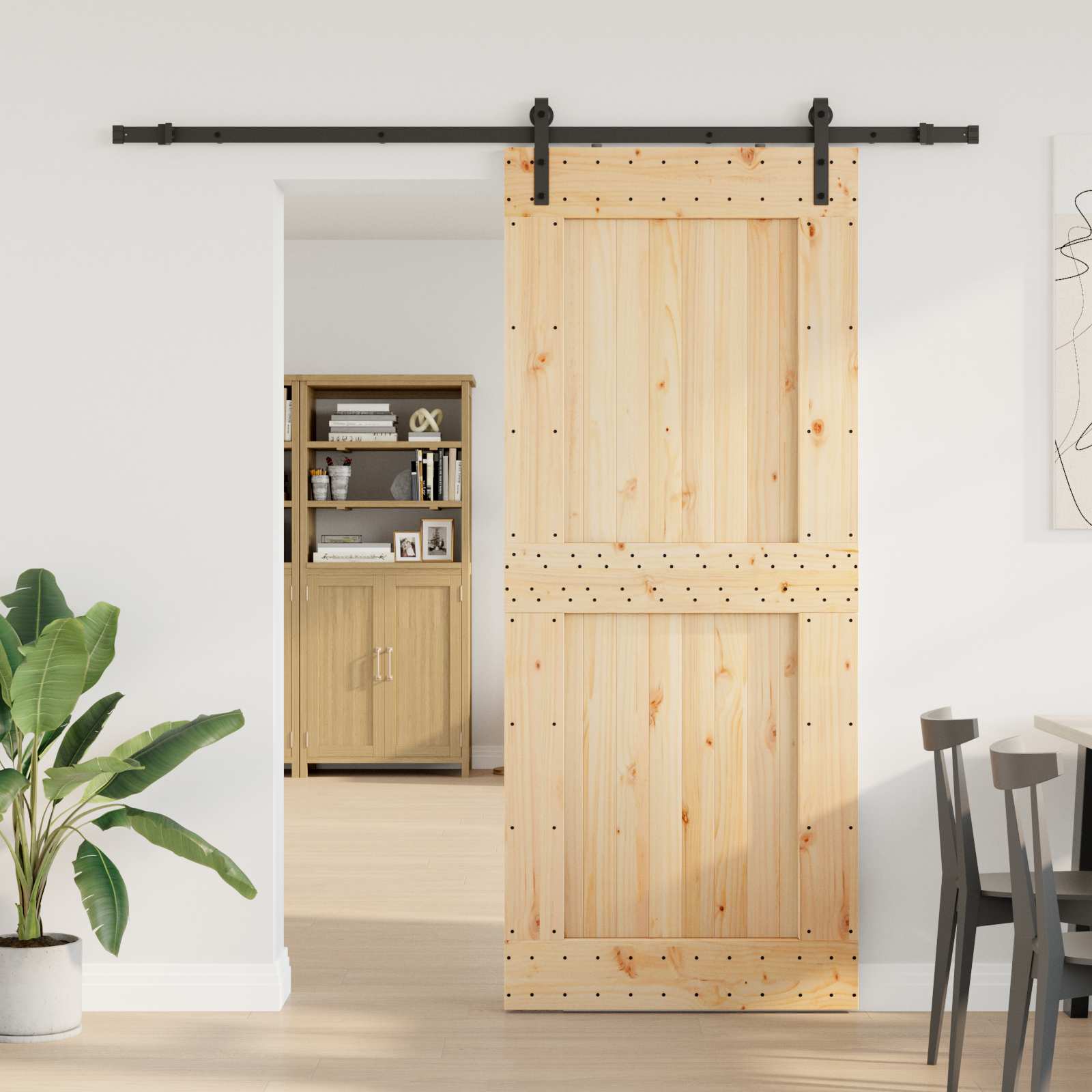 Slankios durys NARVIK Natūrali ir juoda 95 x 210 cm (213,5 cm)