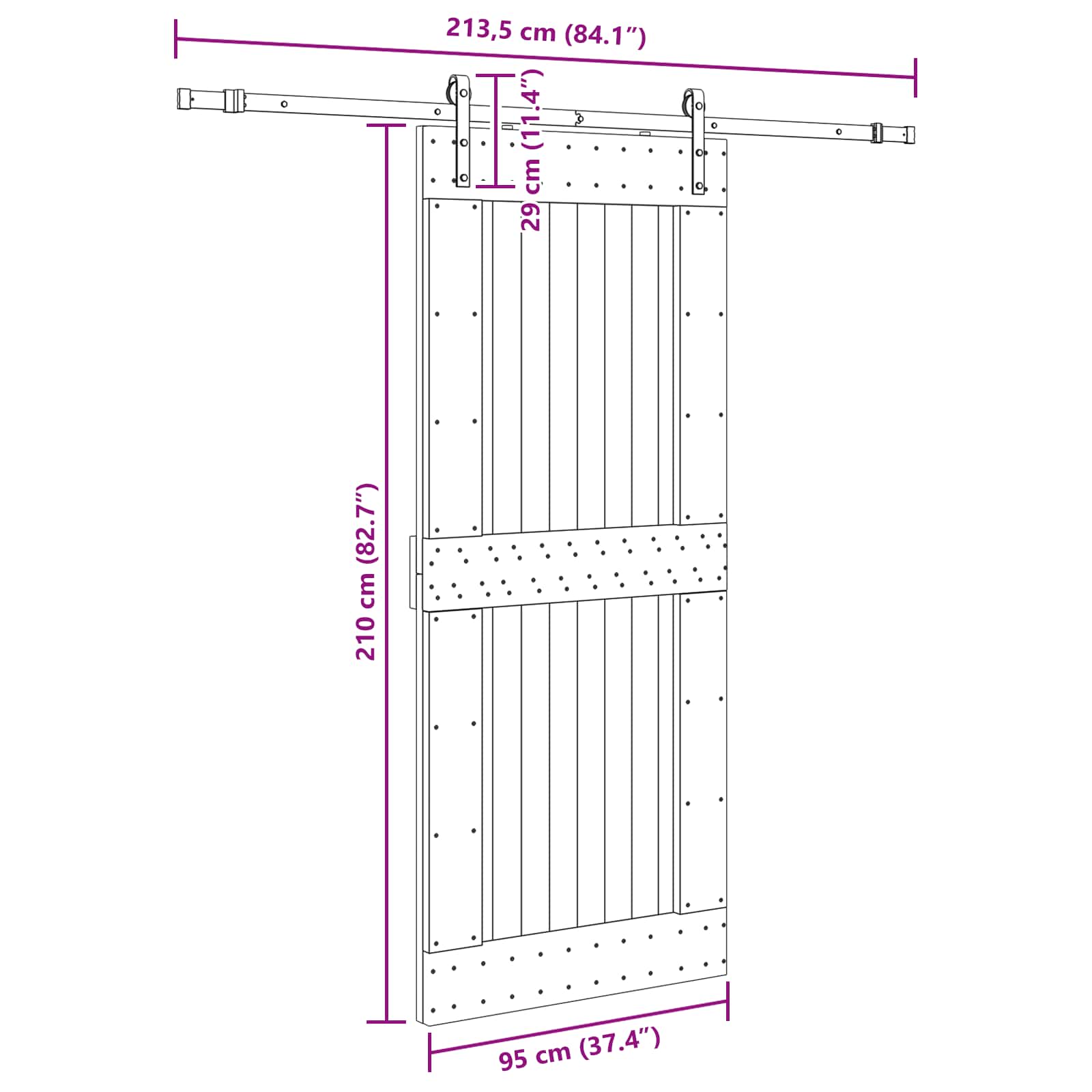 Slankios durys NARVIK Natūrali ir juoda 95 x 210 cm (213,5 cm)