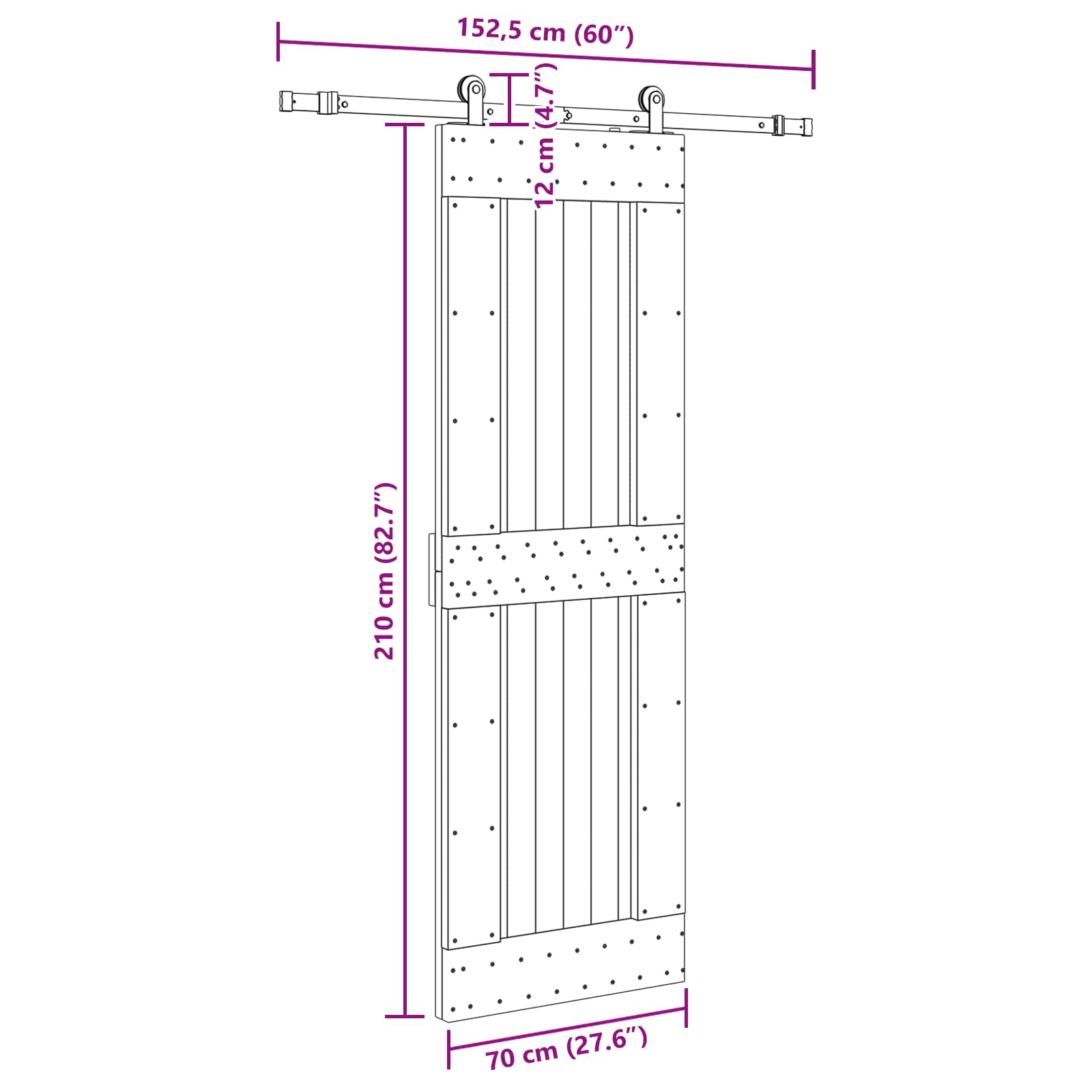 Slankios durys NARVIK Natūrali ir juoda 70 x 210 cm (152,5 cm)
