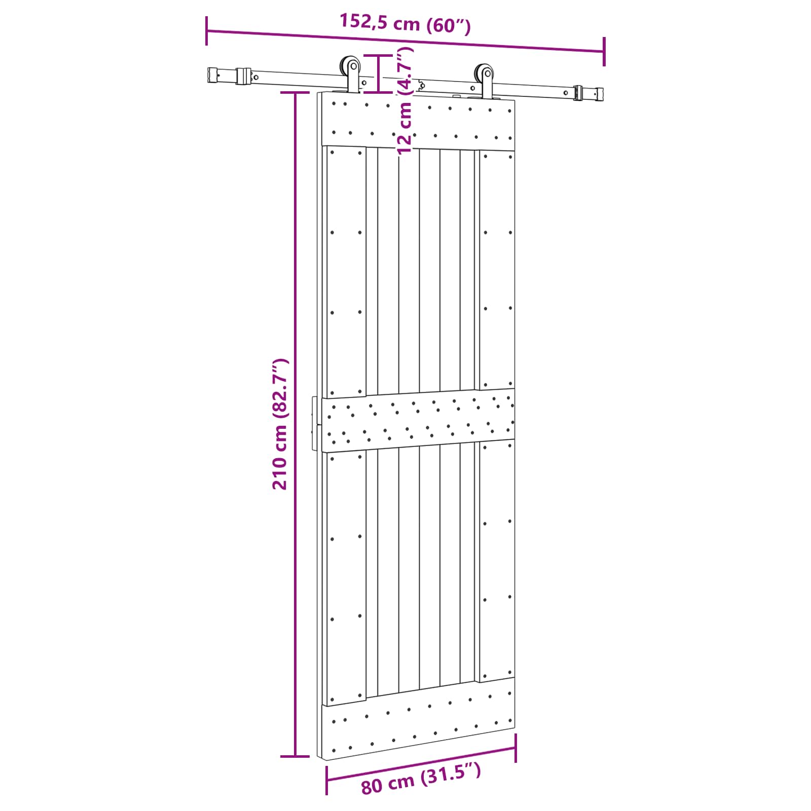 Slankios durys NARVIK Natūrali ir juoda 80 x 210 cm (152,5 cm)