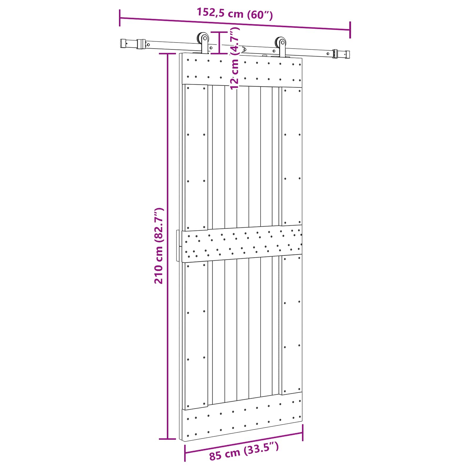 Bīdāmās durvis NARVIK Dabīgā un melna 85 x 210 cm (152,5 cm)
