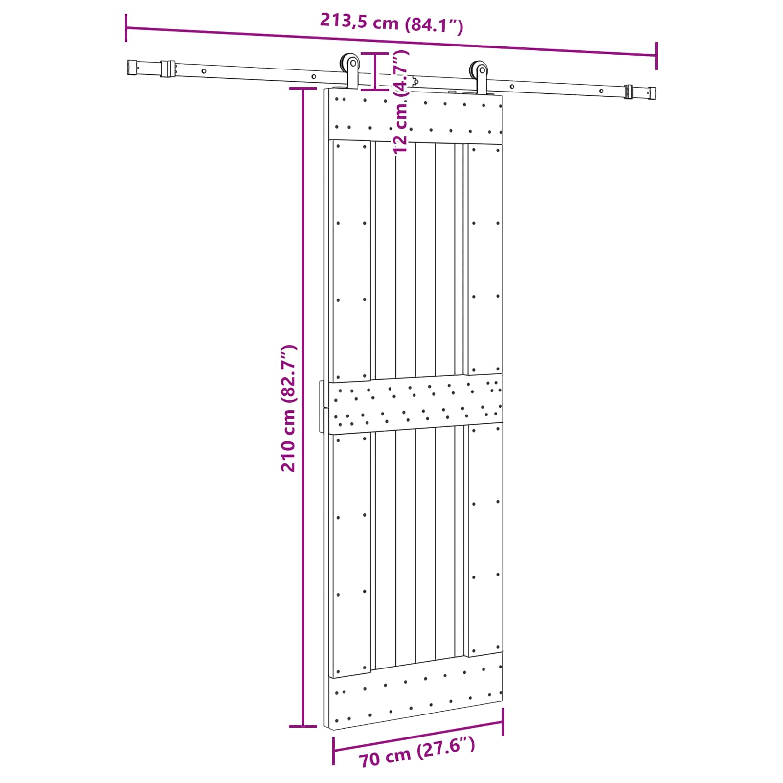 Slankios durys NARVIK Natūrali ir juoda 70 x 210 cm (213,5 cm)
