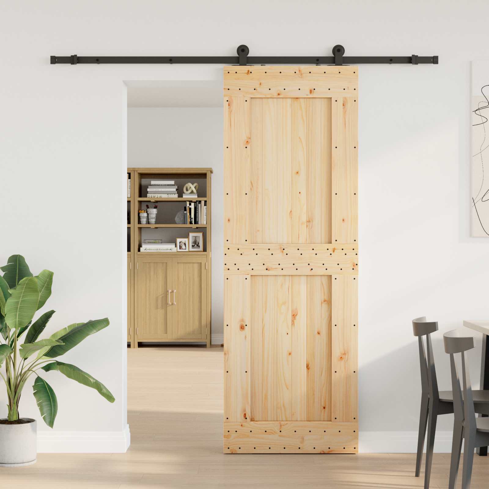 Slankios durys NARVIK Natūrali ir juoda 80 x 210 cm (213,5 cm)