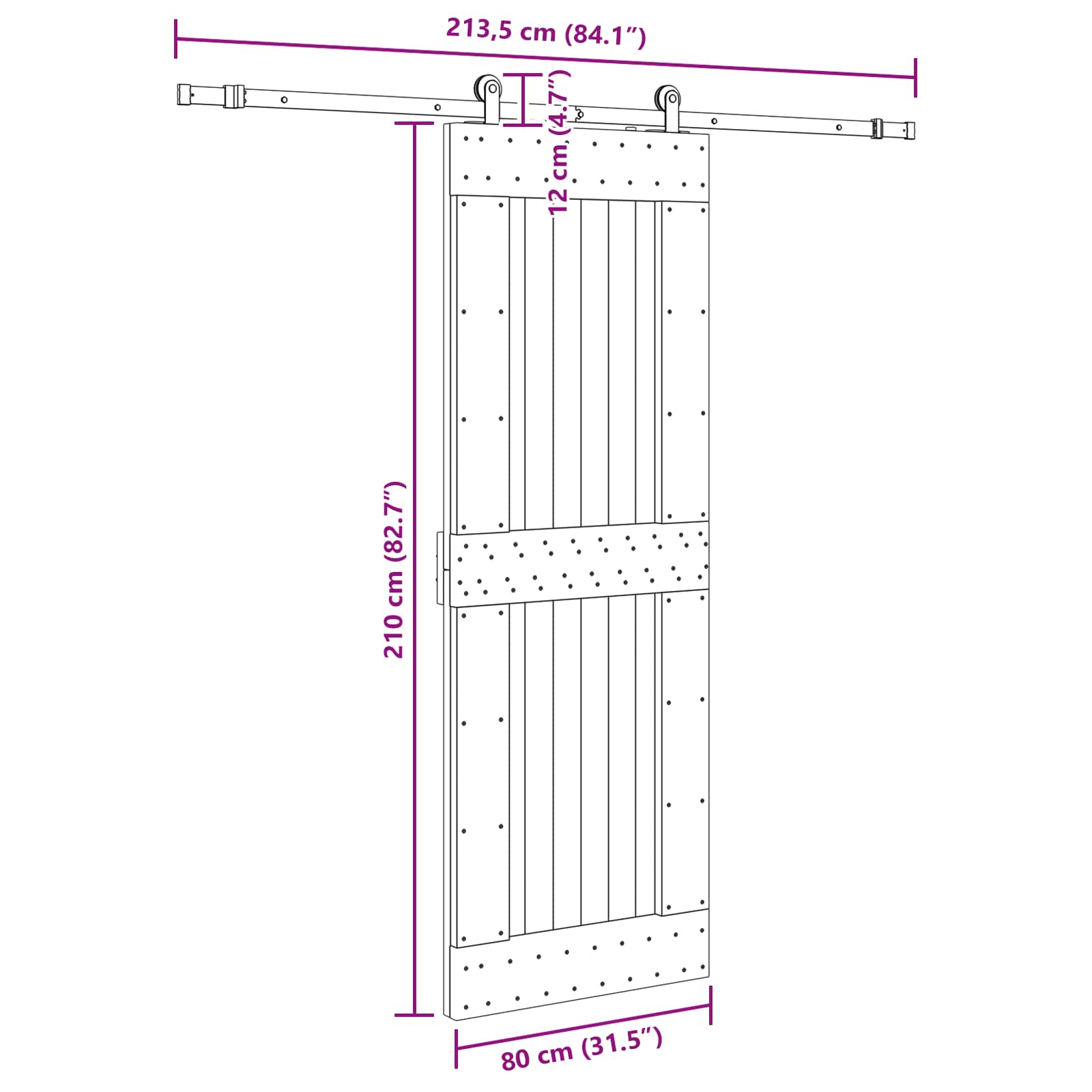 Slankios durys NARVIK Natūrali ir juoda 80 x 210 cm (213,5 cm)