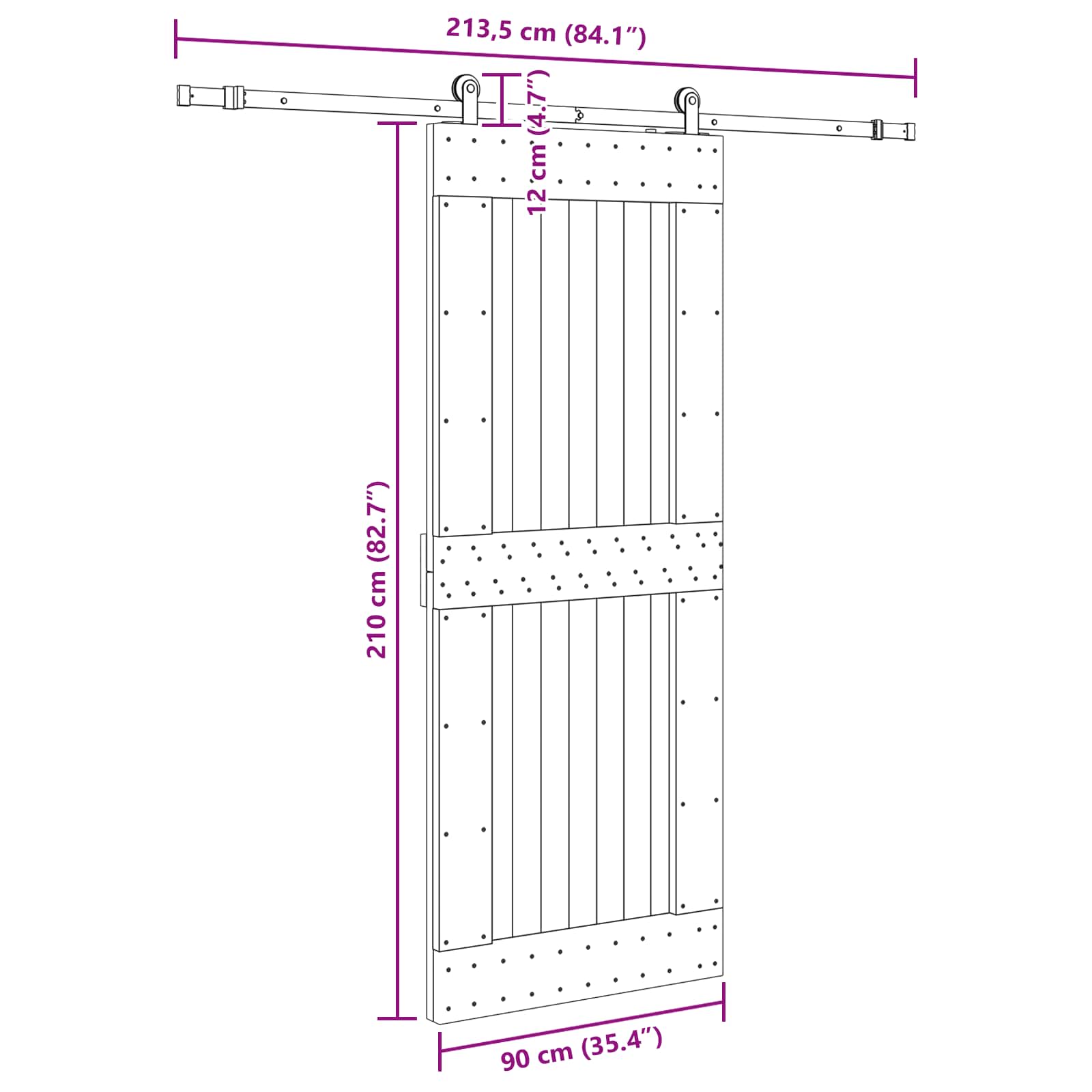 Bīdāmās durvis NARVIK Dabīgā un melnā krāsa 90 x 210 cm (213,5 cm)