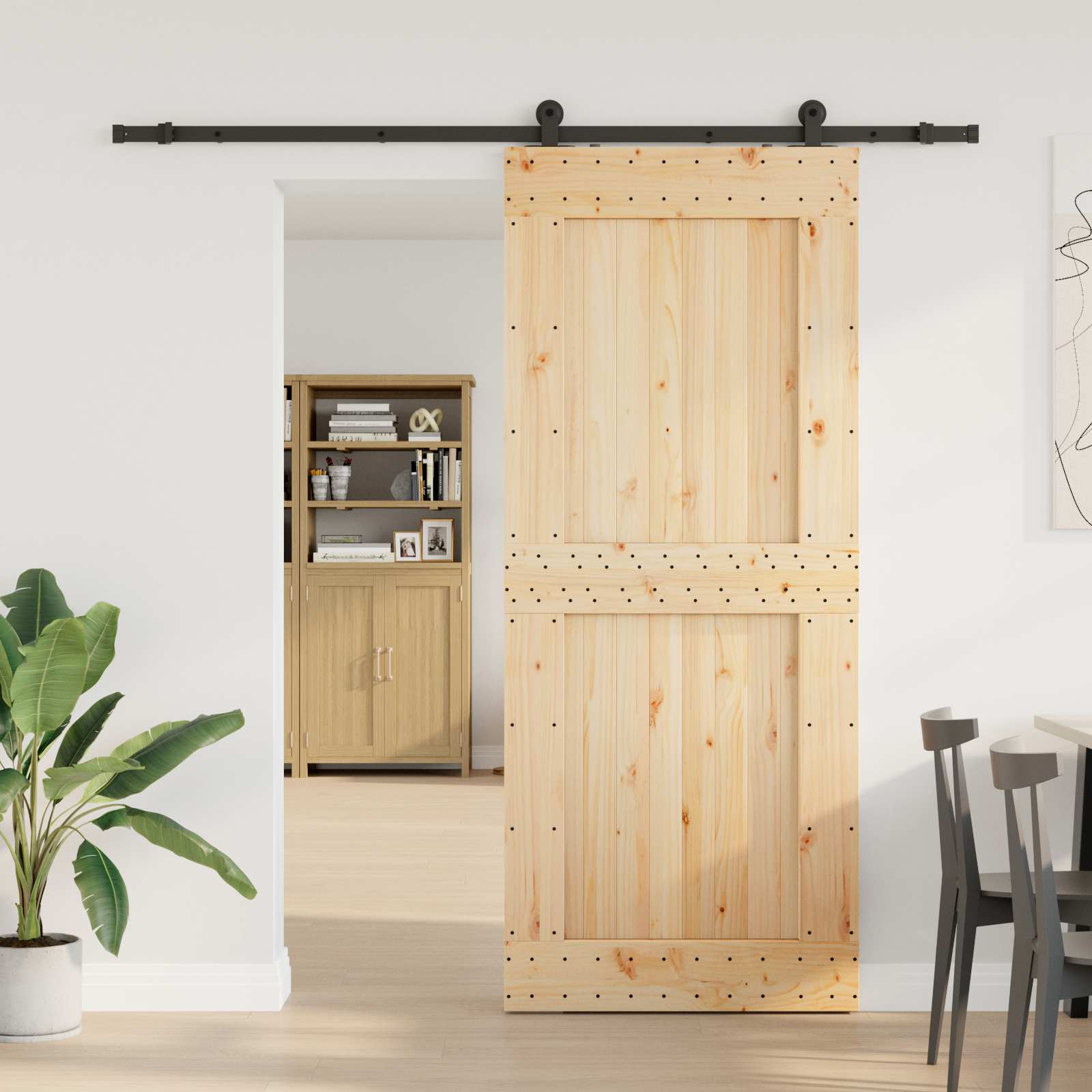Bīdāmās durvis NARVIK Dabīga un melna 95 x 210 cm (213,5 cm)
