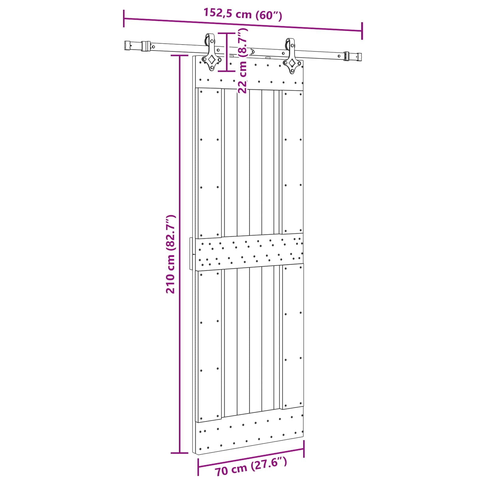 Slankios durys NARVIK Natūrali ir juoda 70 x 210 cm (152,5 cm)